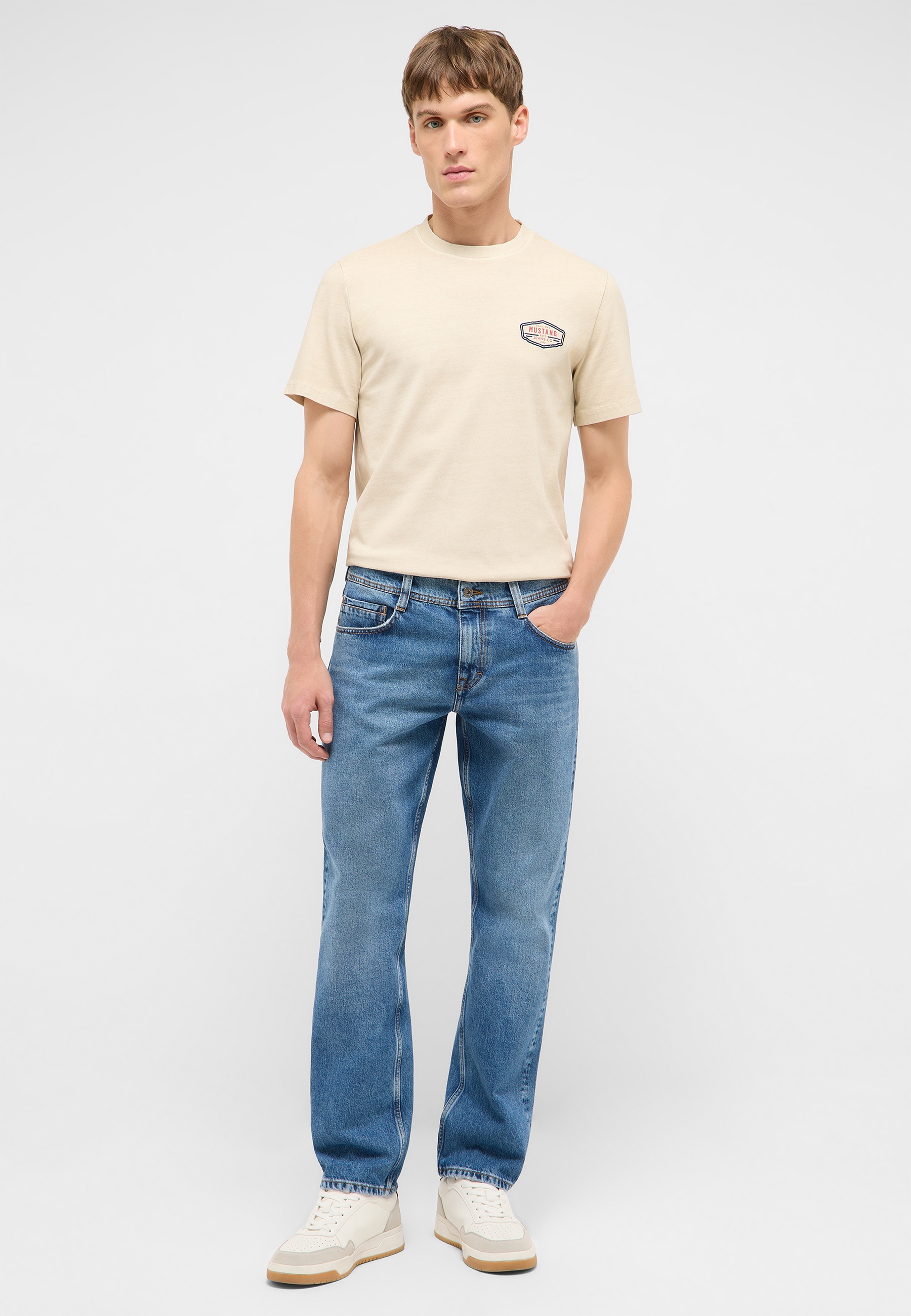 T-Shirt, Beige, Rundhals, Kurzarm, Logo-Tasche