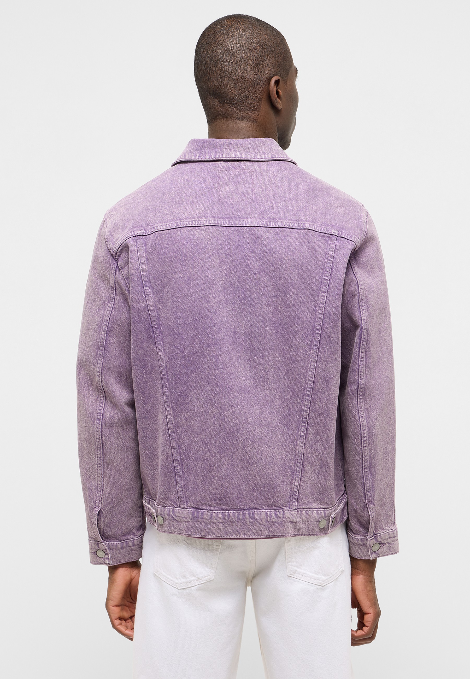 jacke, jeansjacke, lila, lavendel, rückenansicht