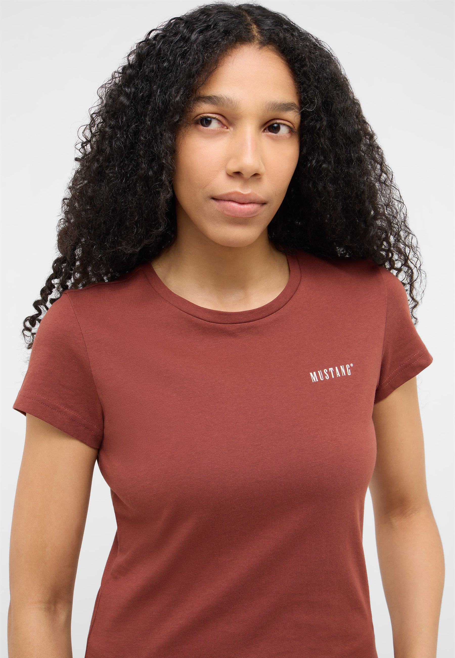 T-Shirt, Baumwollmischung, Rust, Kurzarm, Mustang-Logo