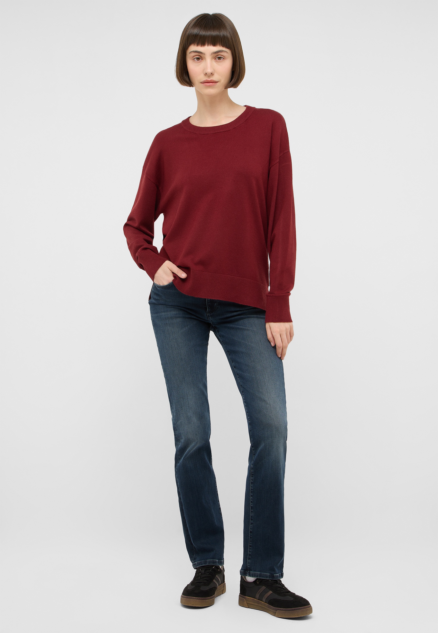 Pullover, Langarmshirt, Burgundy, Knitwear, Jeans-Kleidung