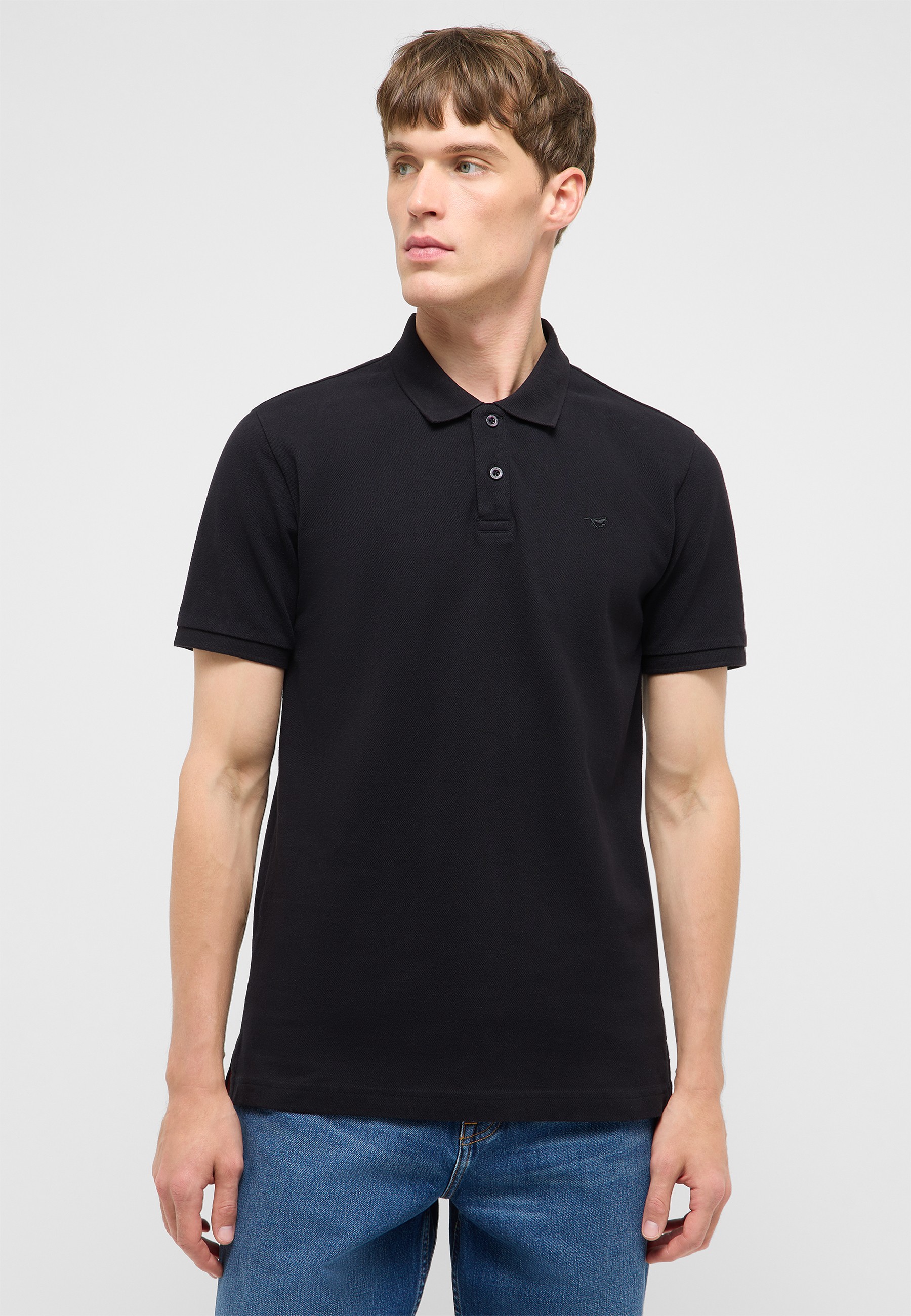 Poloshirt, Polohemden, schwarz, Kurzarm, Knopfdetail
