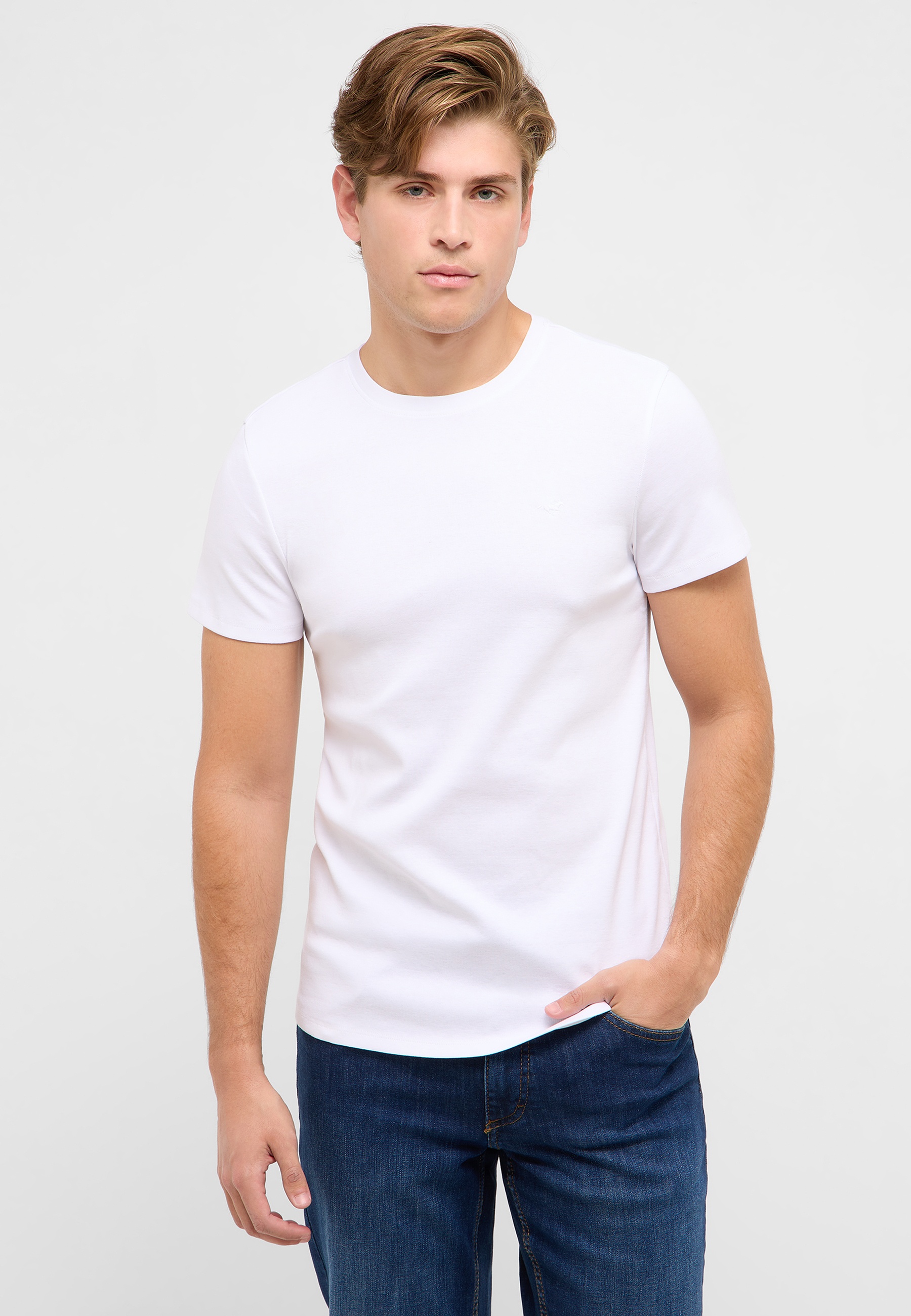 T‑shirt, Weiß, Kurzärmlig, Baumwolle, einfarbig