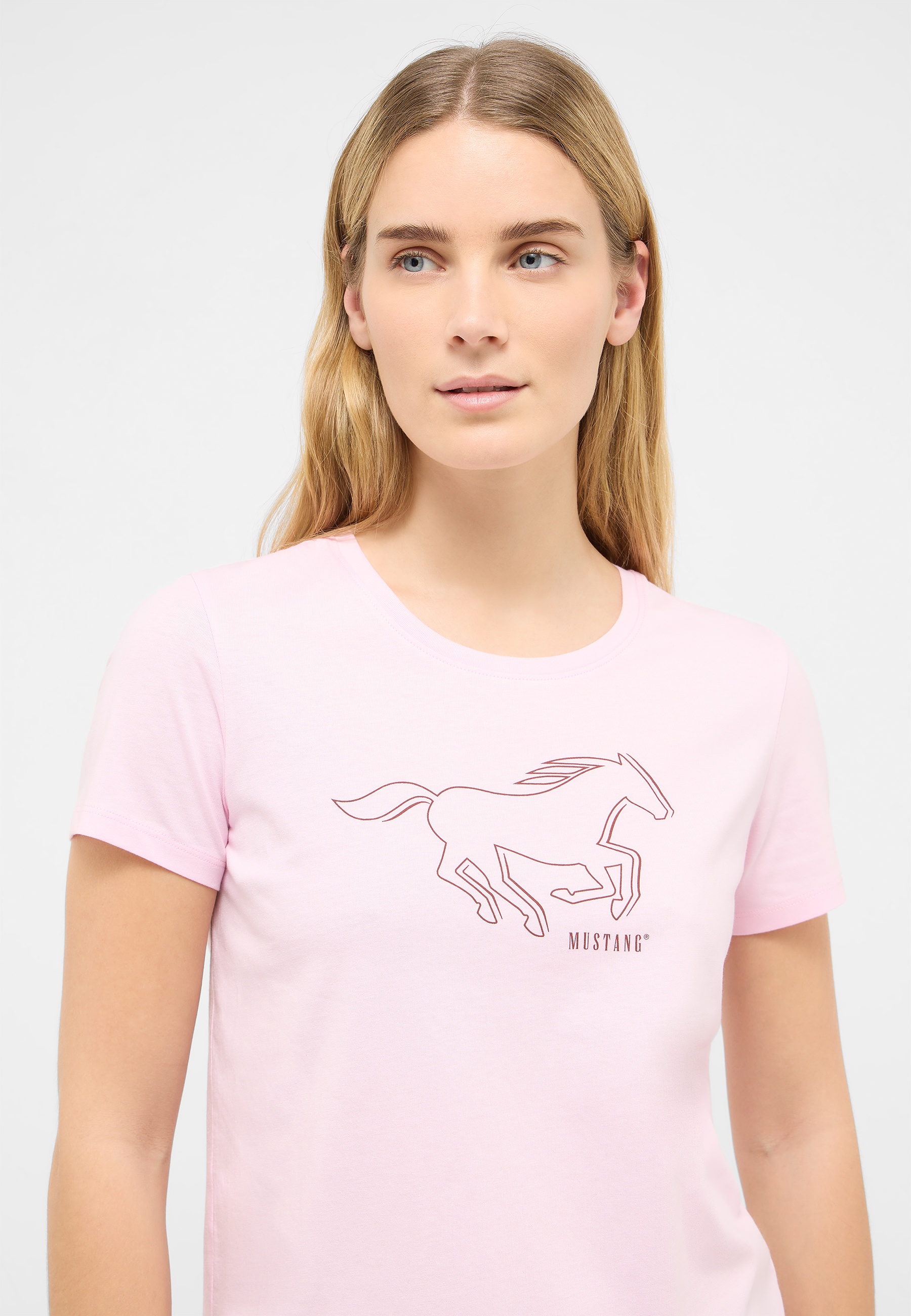 t-shirt, pink, pferd grafik, kurzarm, rundhals