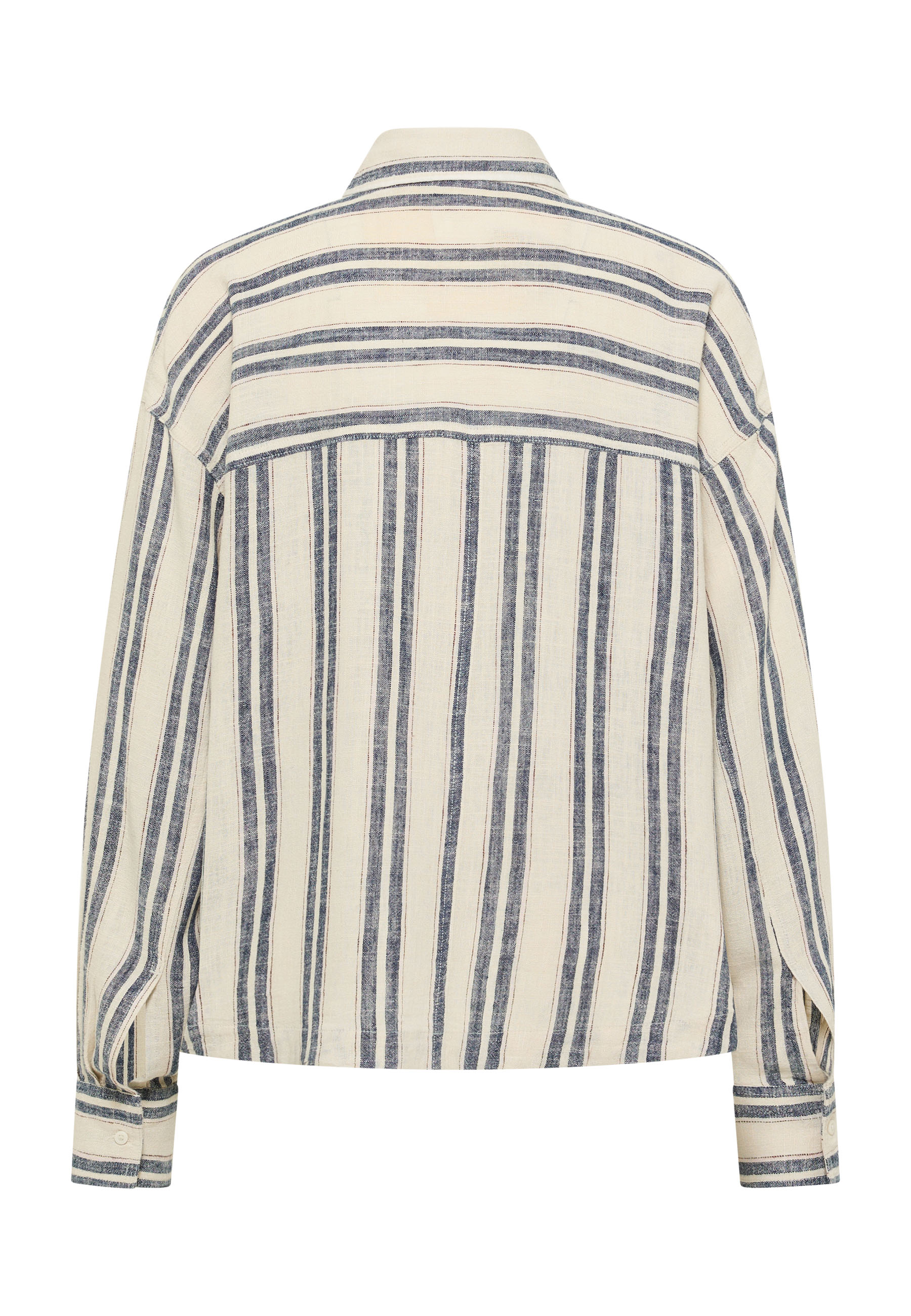Strandshirt, Streifen, Leinen, Langarm, Kragen