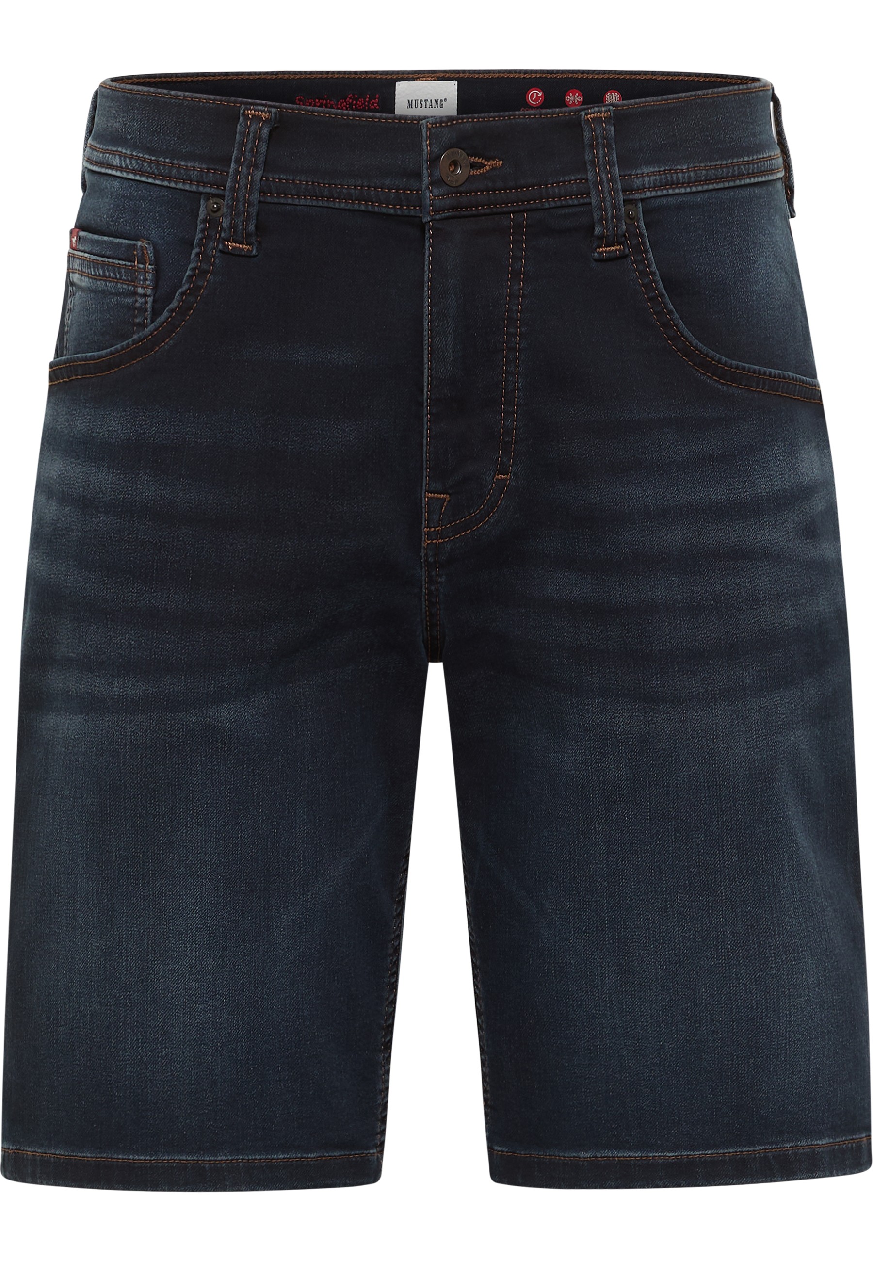 Denim shorts, Dark wash, Five-pocket, Gürtel-Schlaufen, Genähte Naht