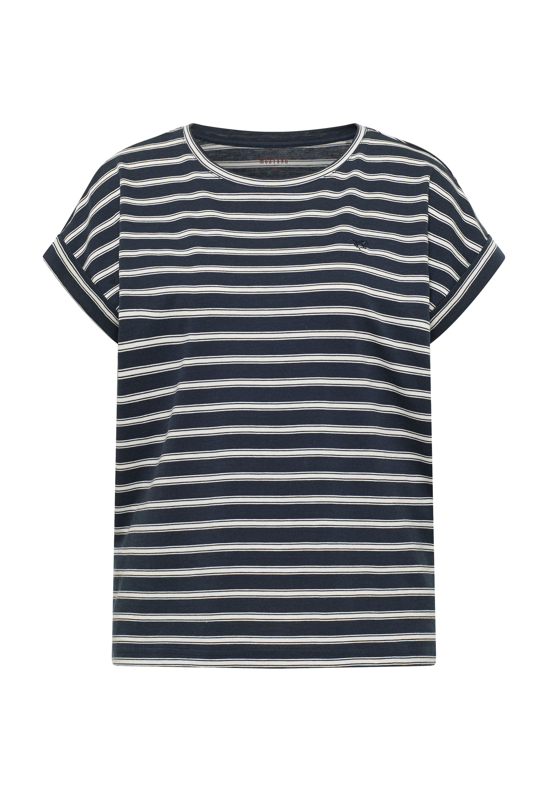 Strick, T-Shirt, Streifen, Navy, Kurzarm