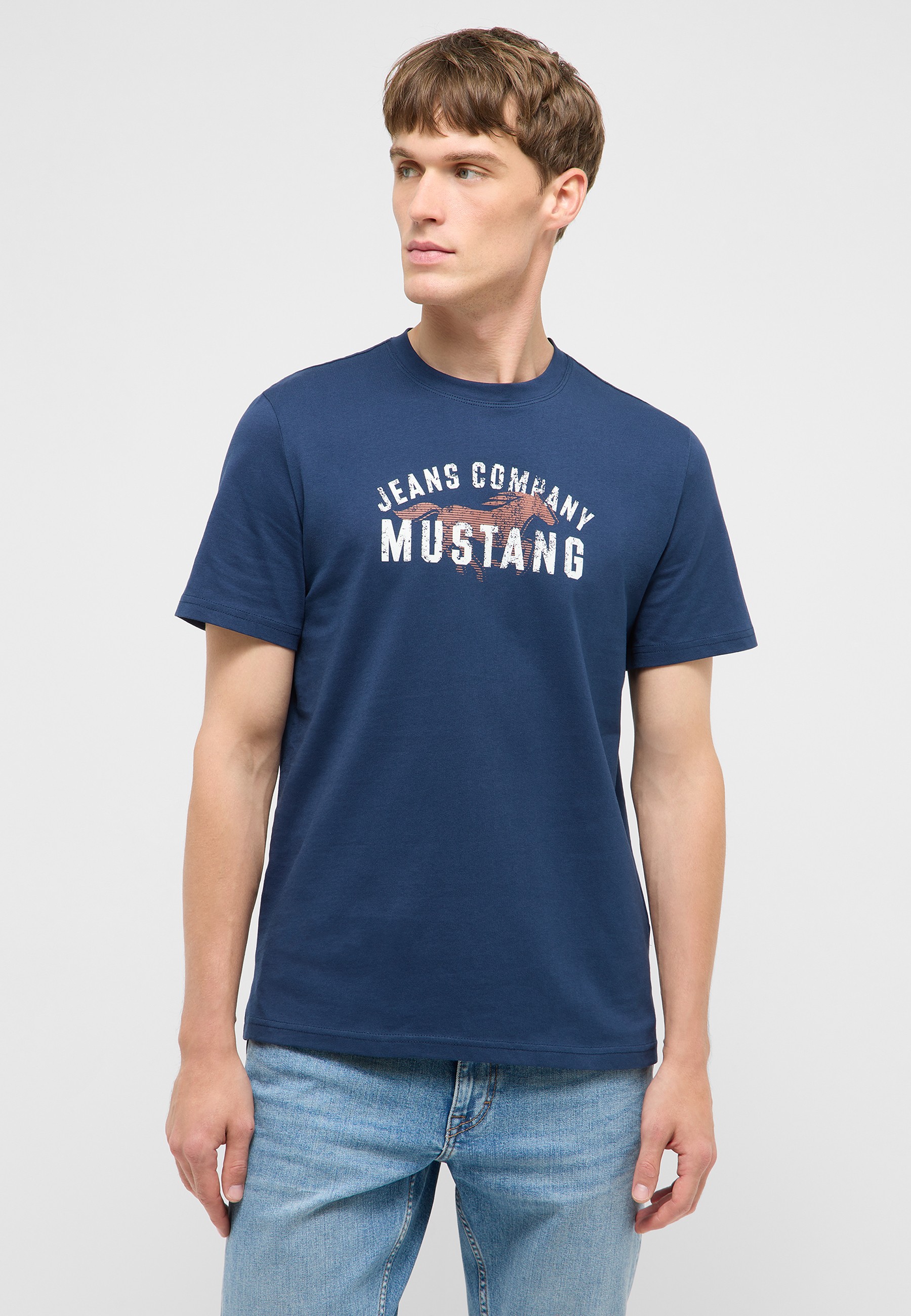 T-Shirt, Kurzarm, Rundhals, Blaue Farbe, MUSTANG Logo