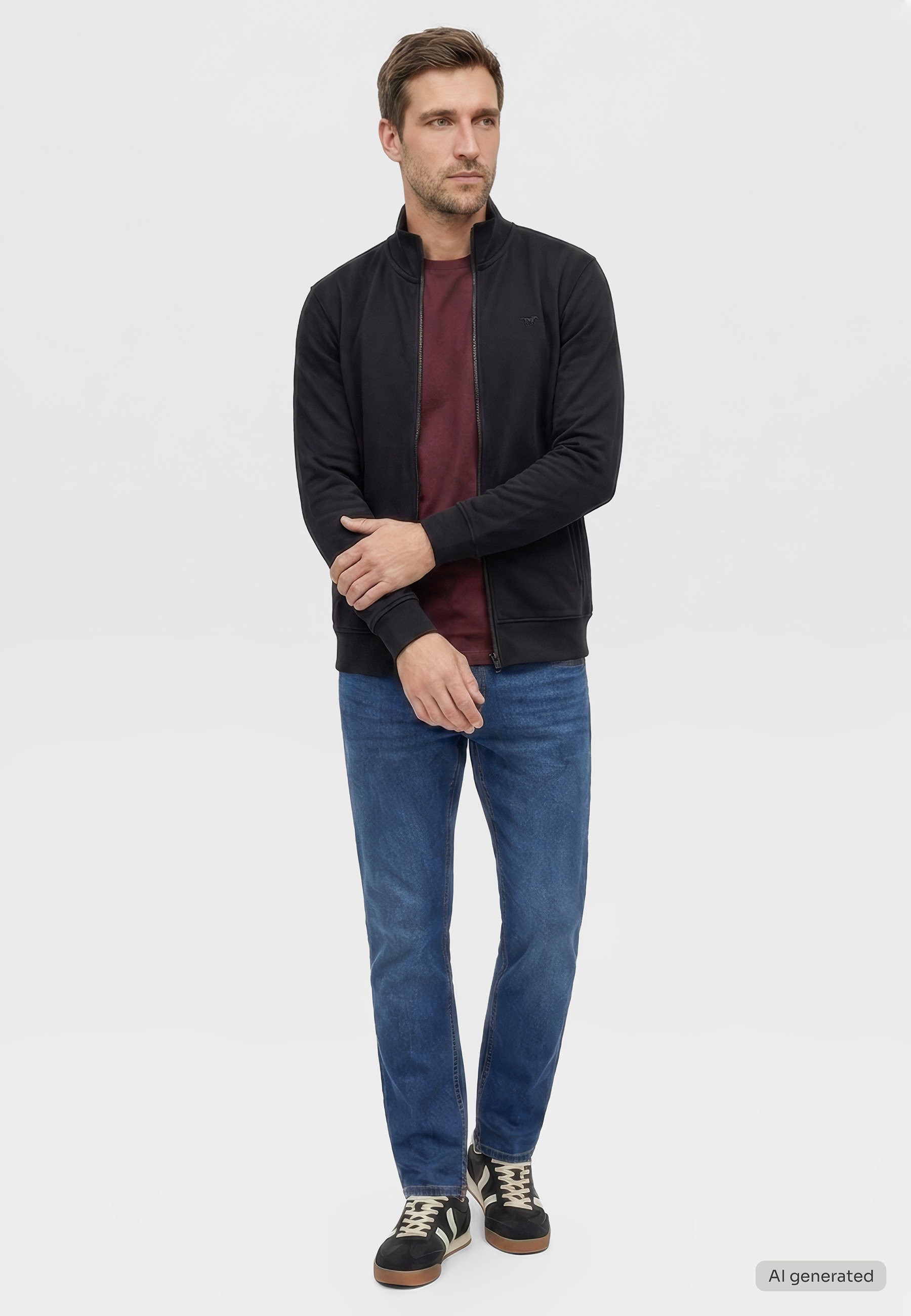 jacke, reversjacke, schwarz, strickbündchen, jeans