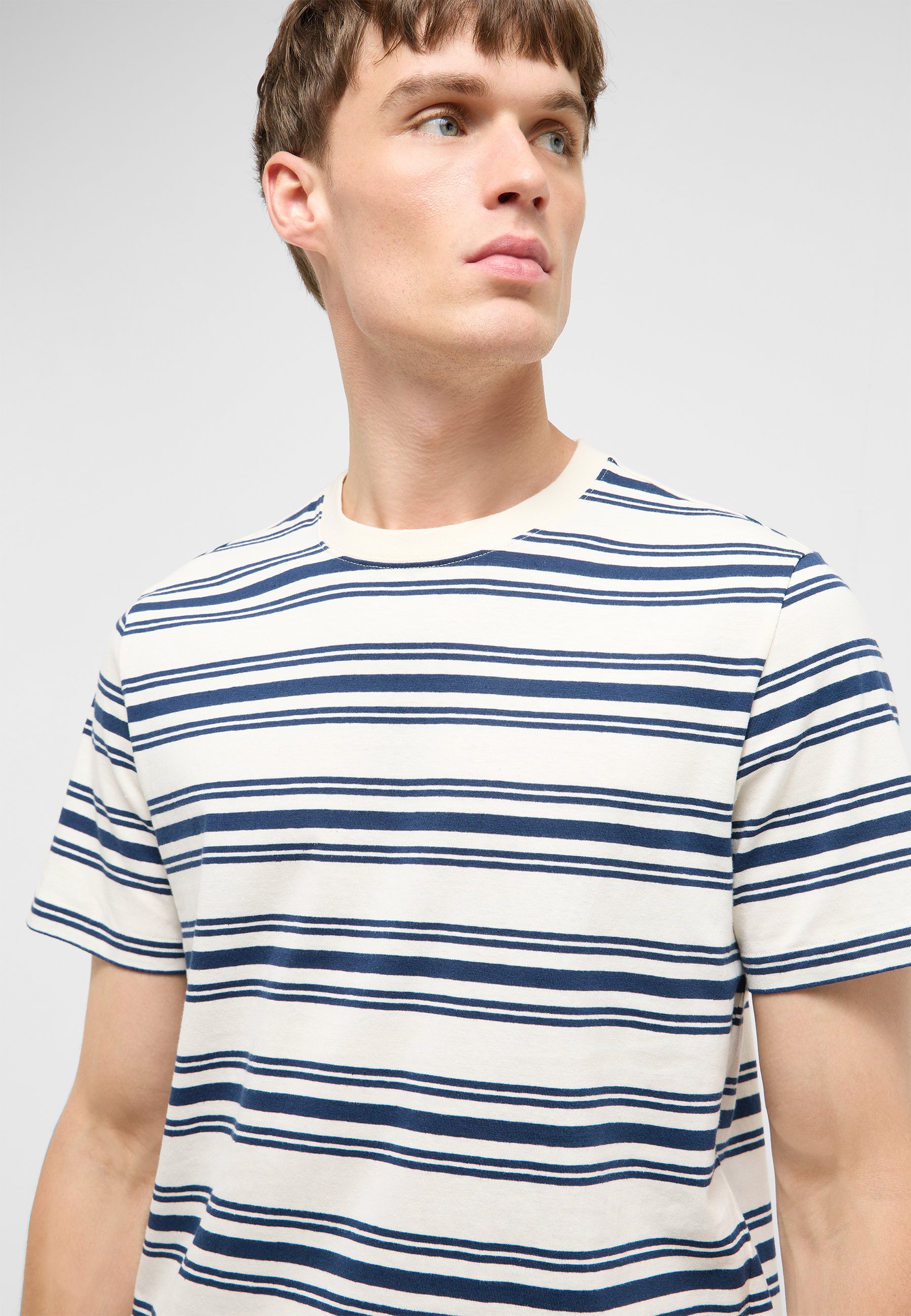 Streifen Shirt, Rundhals, Kurzarm, Horizontale Streifen, Weiß Navy