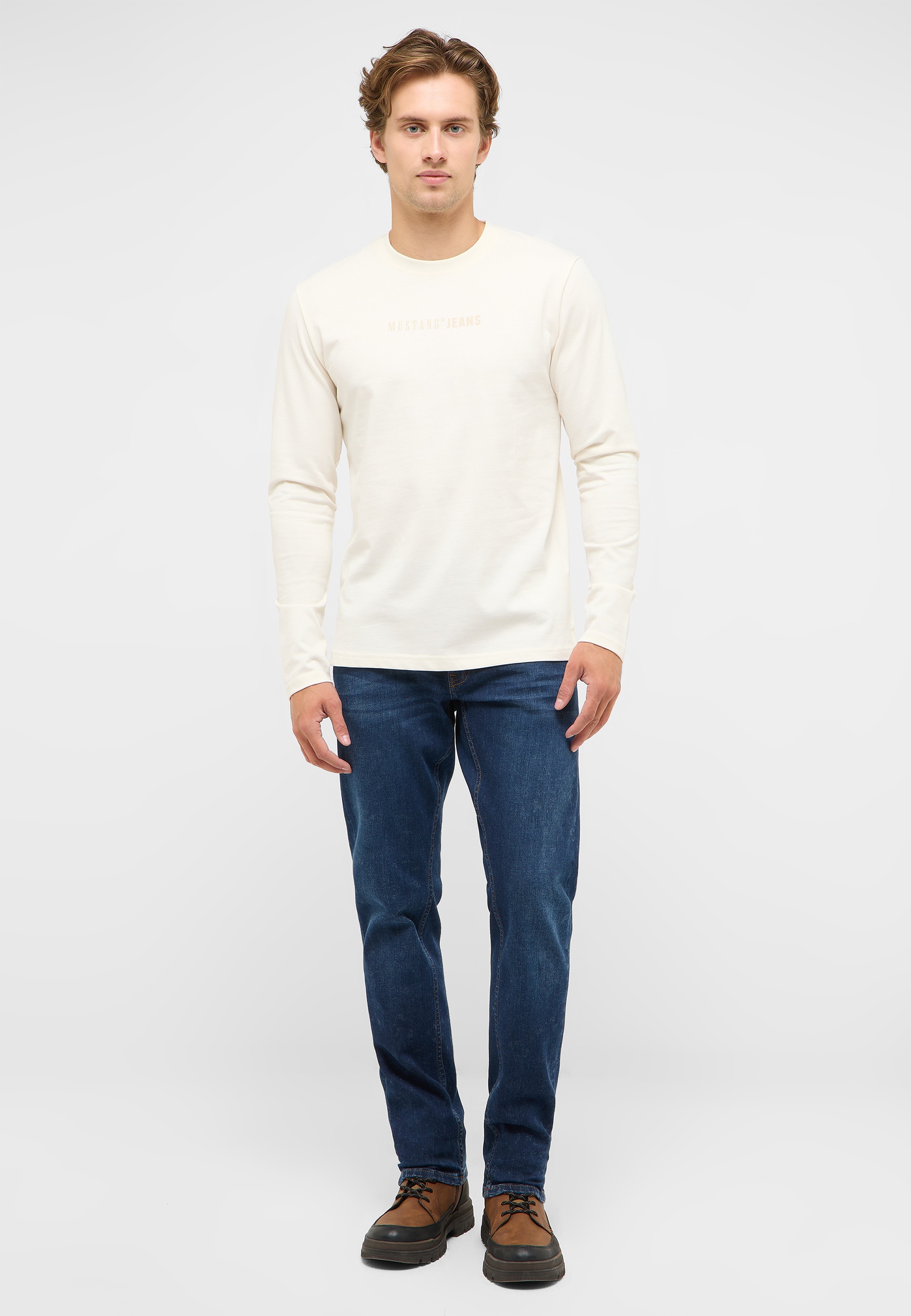 langarmshirt, Rundhals, creme, Strickware, Jeans