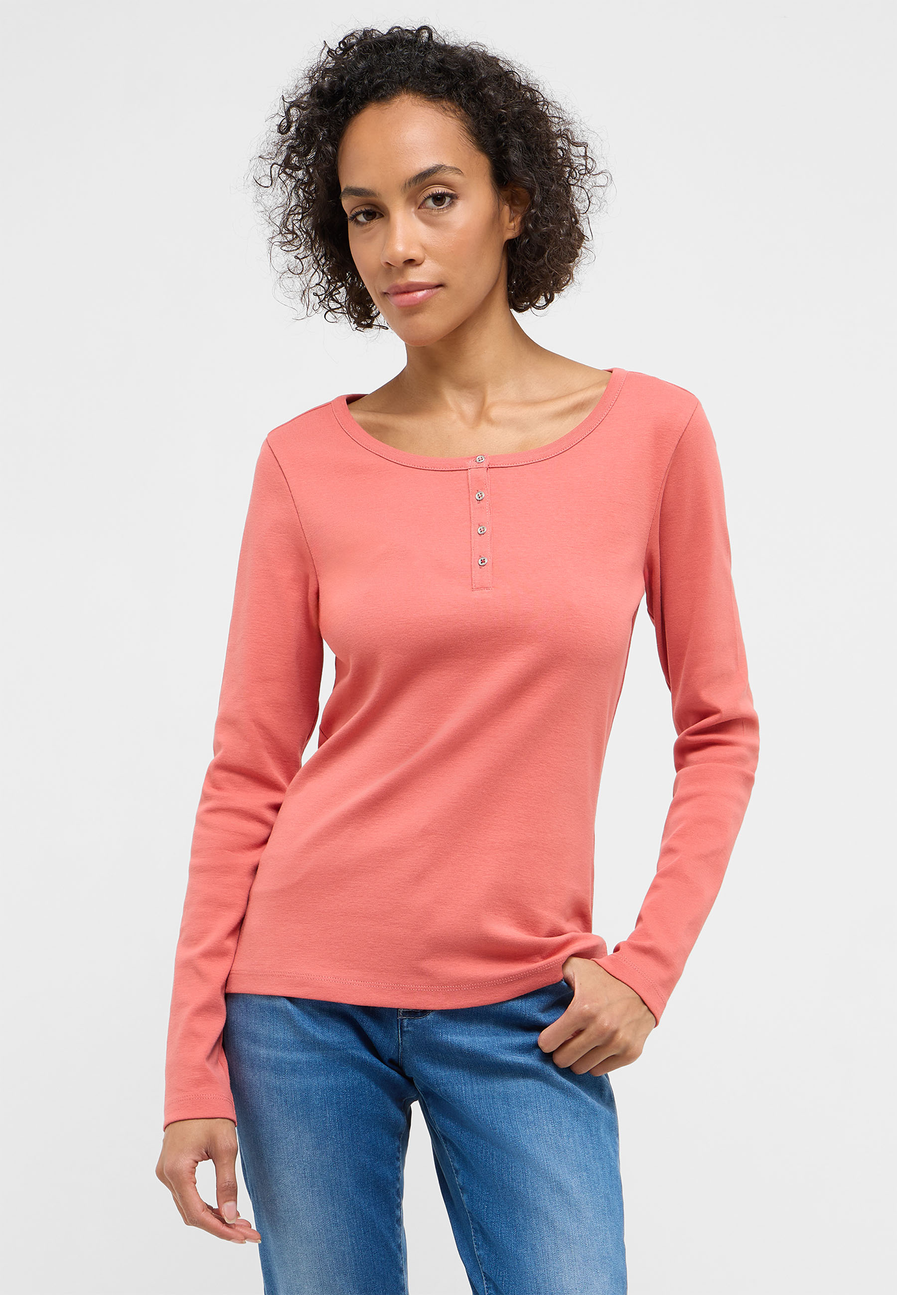 langarmshirt, Rundhalsausschnitt, Knopfleiste, Kleeurmel, Pullover