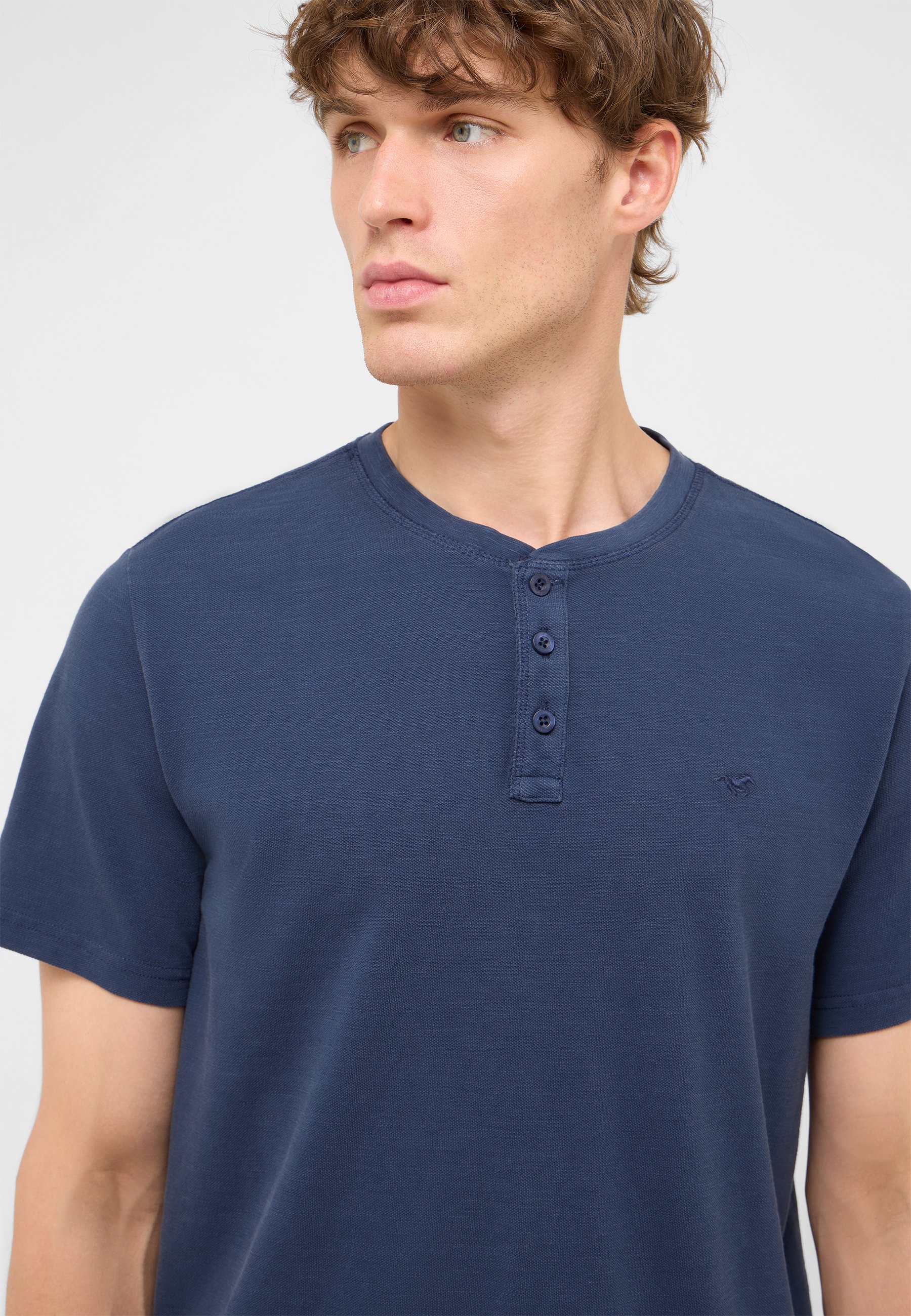 Henley, T-Shirt, Short sleeve, Navy, Knit