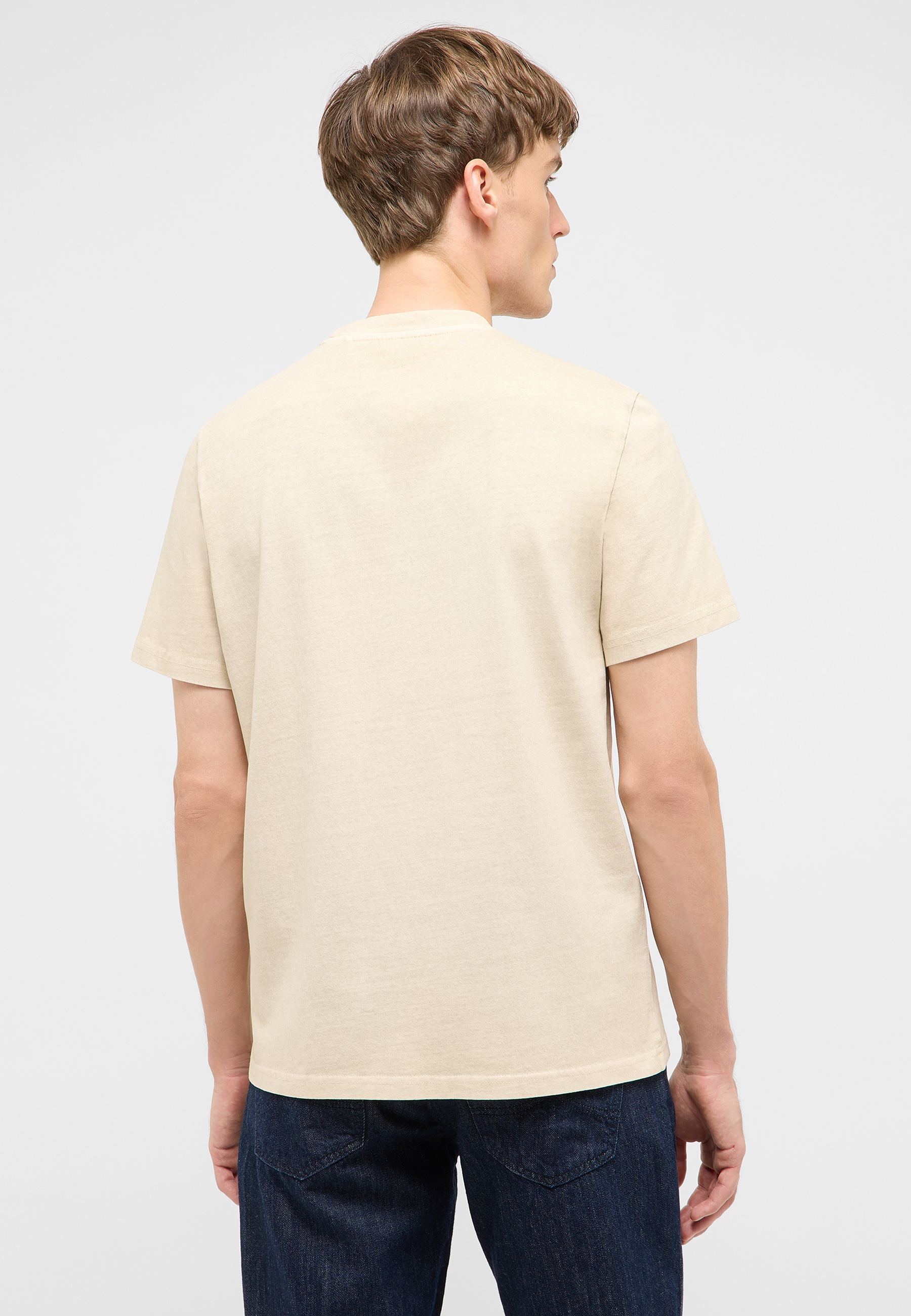 T-Shirt, Beige, Kurzarm, Rundhals, Baumwolle