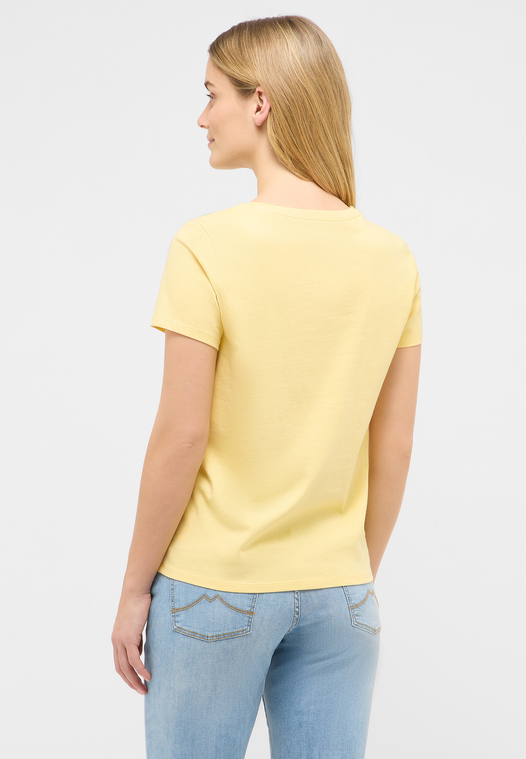 t-shirt, kurzarm, gelb, baumwolle, basic