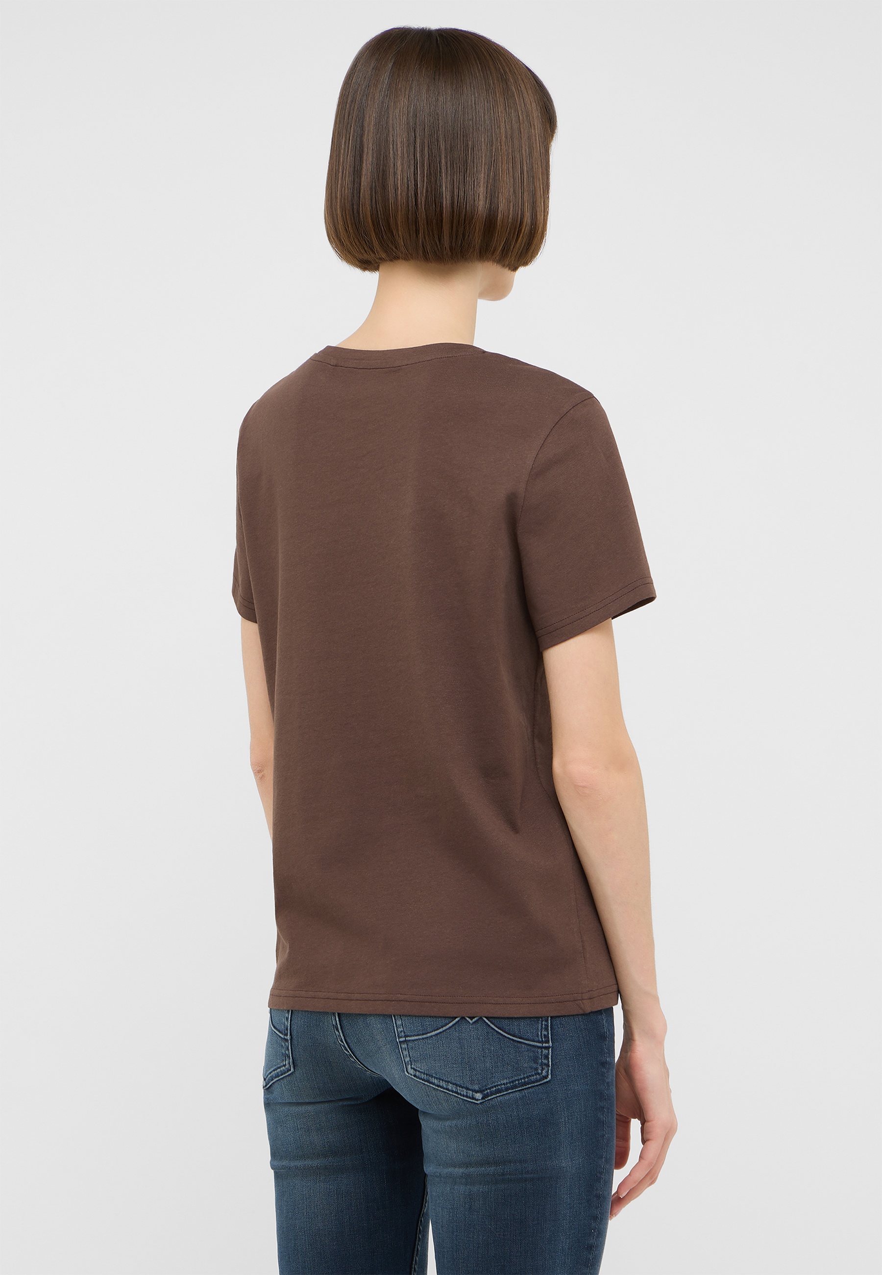 t-shirt, kurzarm, braun, baumwolle, einfarbig