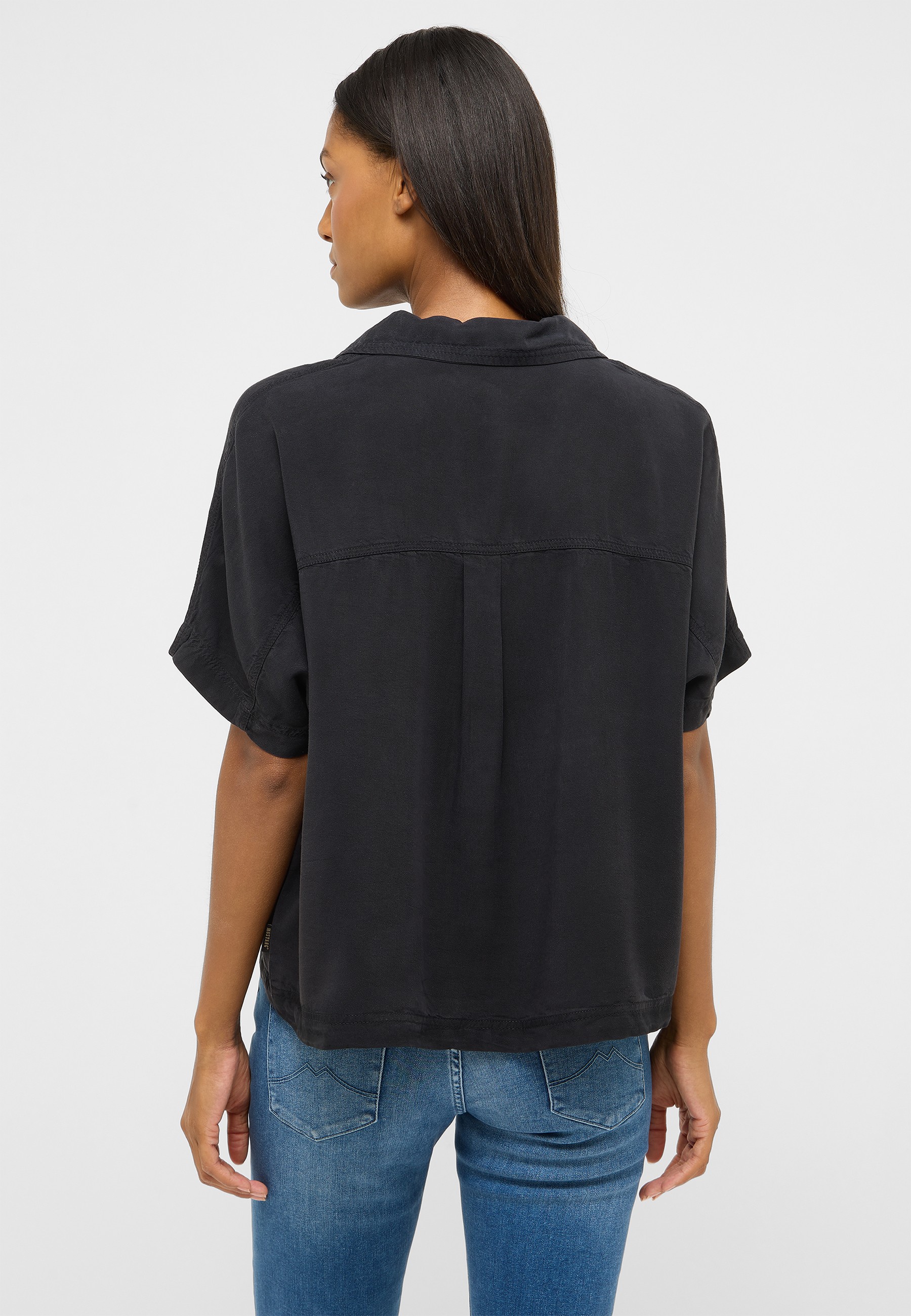 Kleidungsstück, Bluse, Kurzarm, schwarz, Jeans