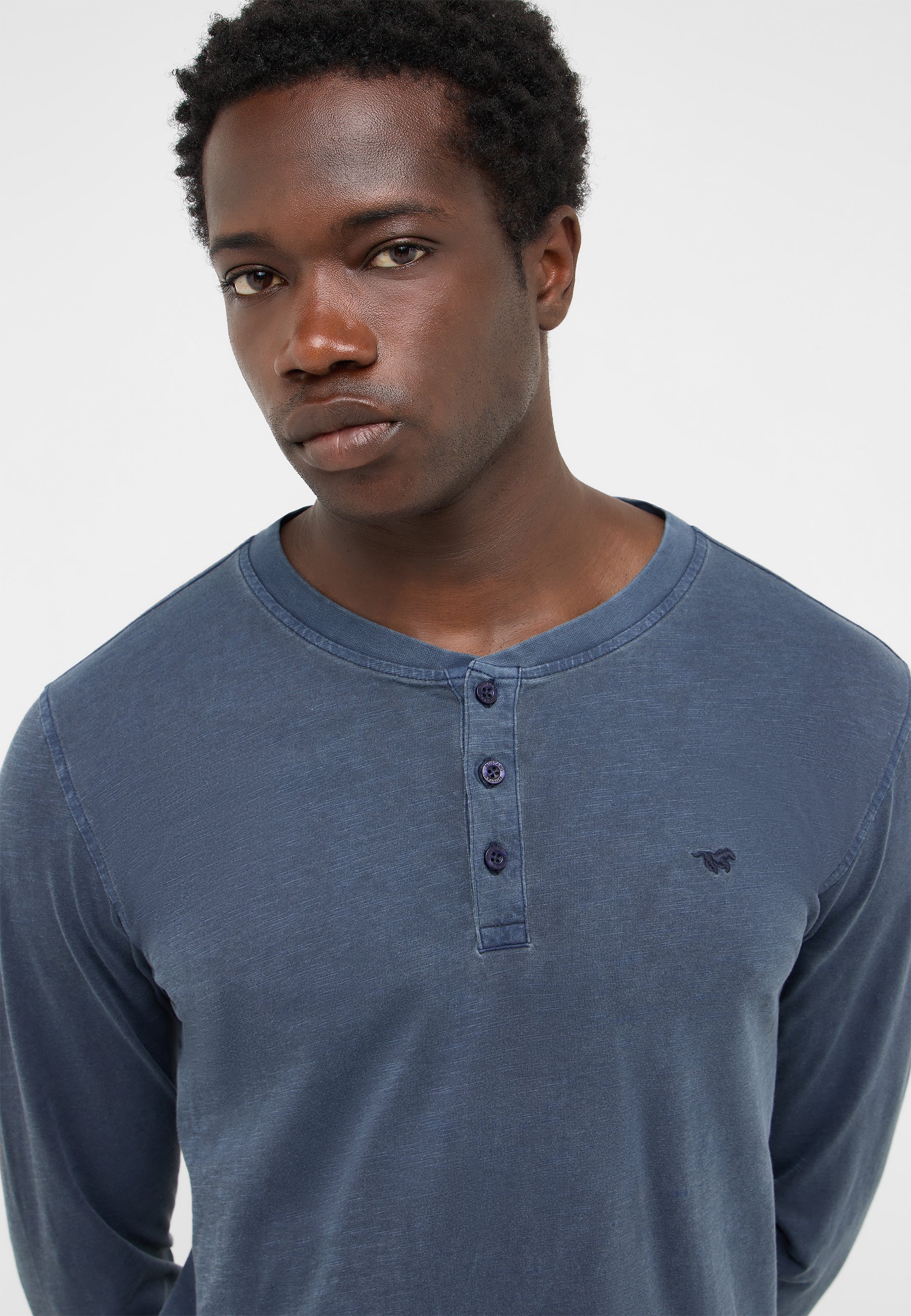 Henley, Hemd, Langarm, Baumwolle, Indigo