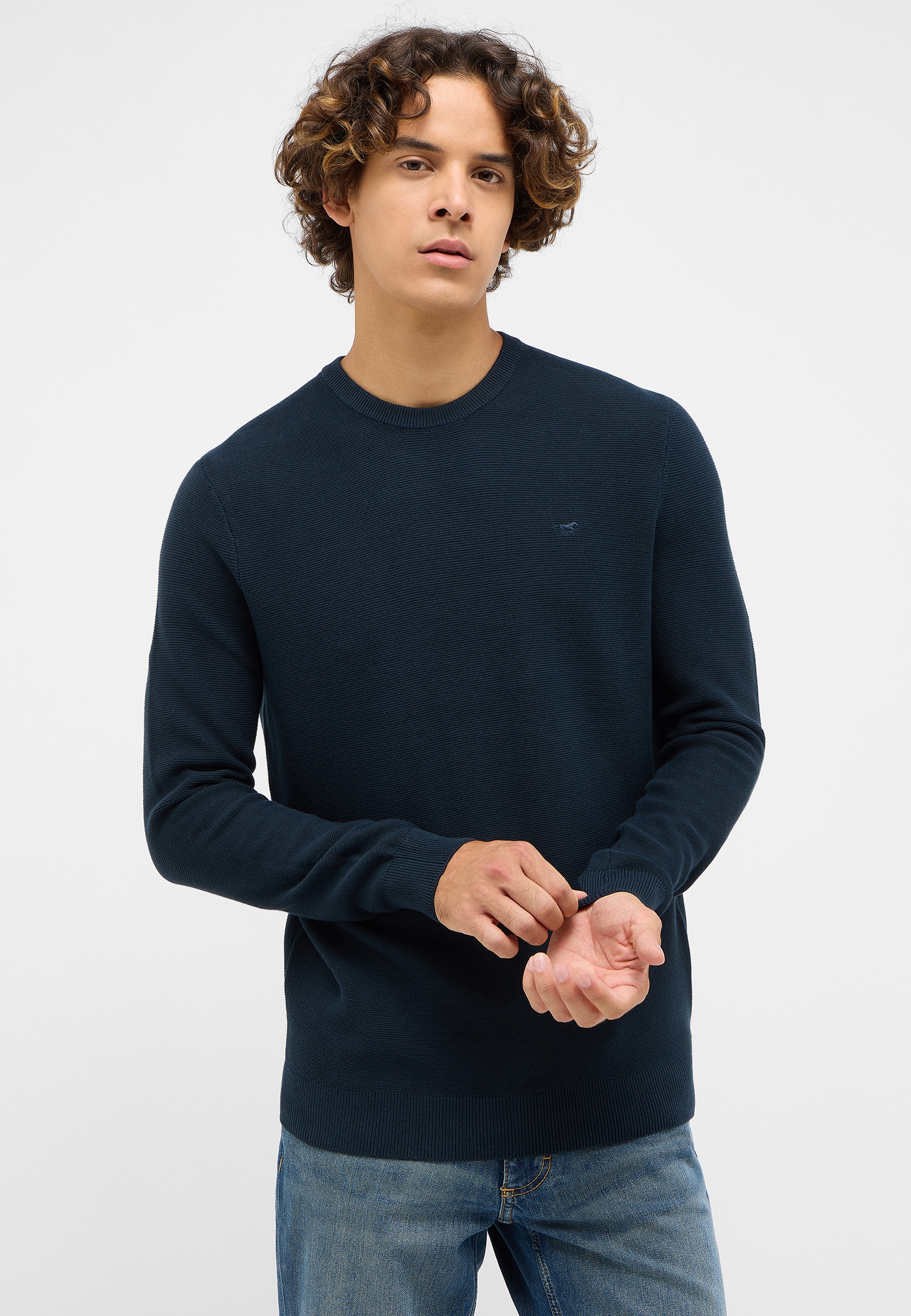 Pullover, Dunkelblau, Strickpullover, Rippstrick, Langärmlig