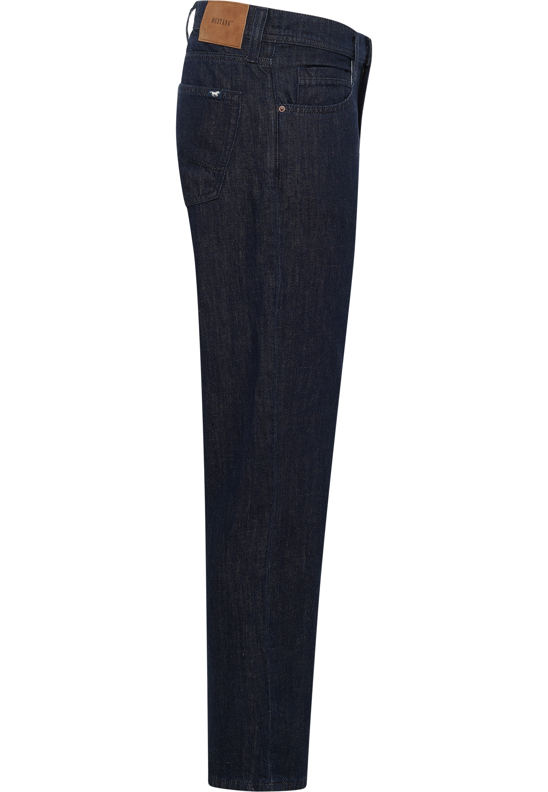 Jeans, Dunkelblau, Straight Leg, Fünf-Taschen, Rückenetikett