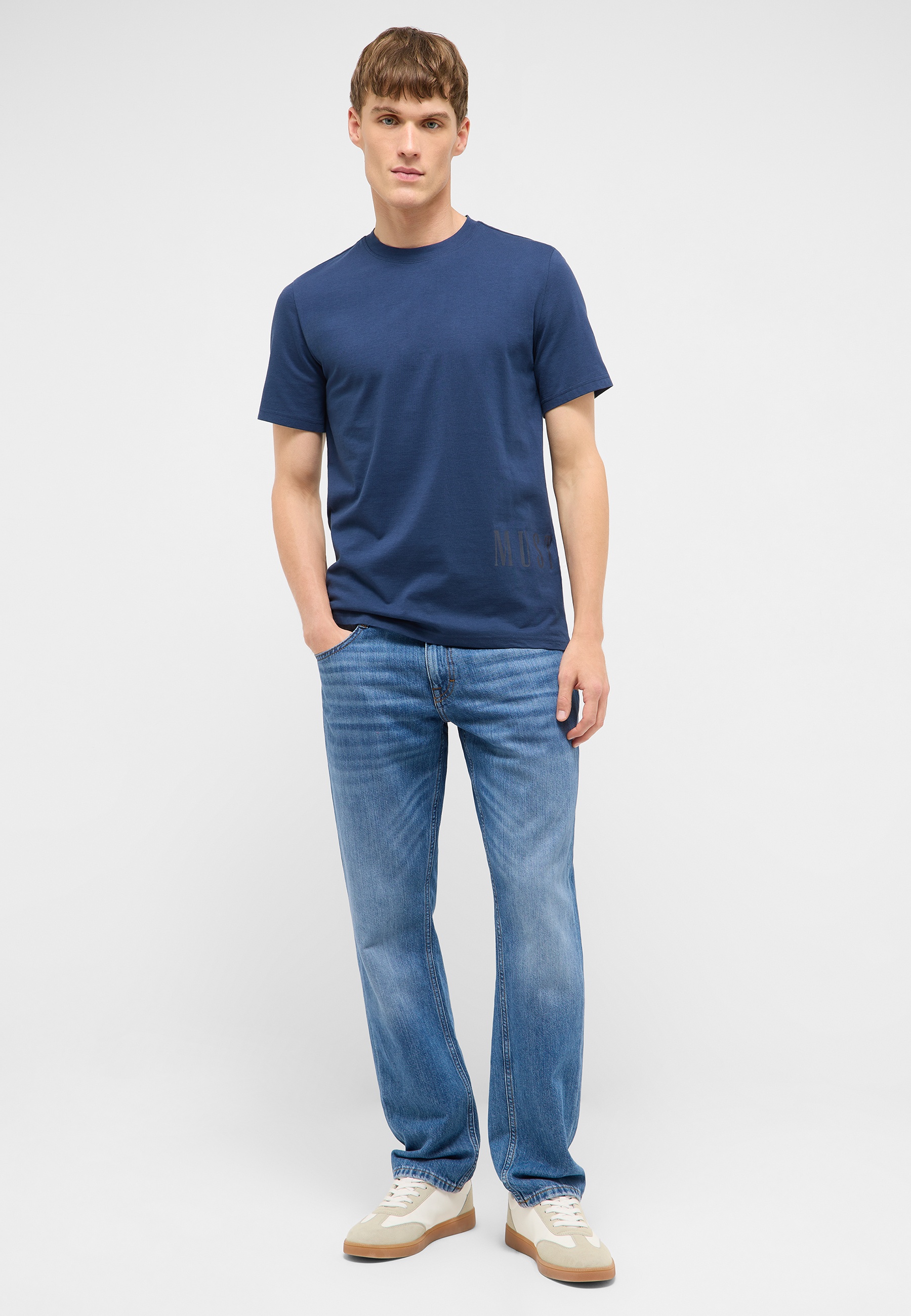 T-Shirt, Rundhals, Kurzarm, Unifarben, Blau