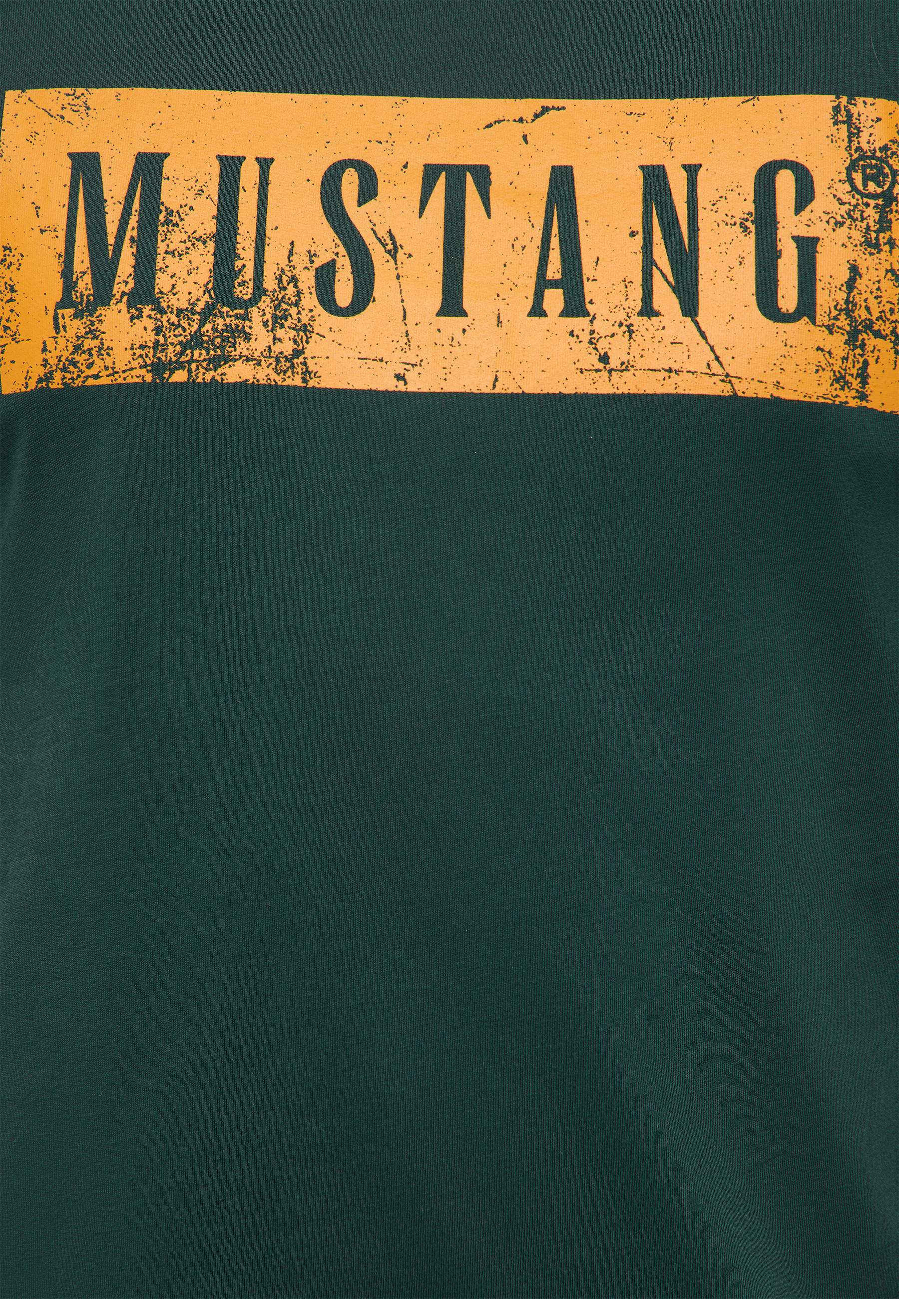 mustang, orange stripe, grafisches t-shirt, dunkelgrün, logo streifen