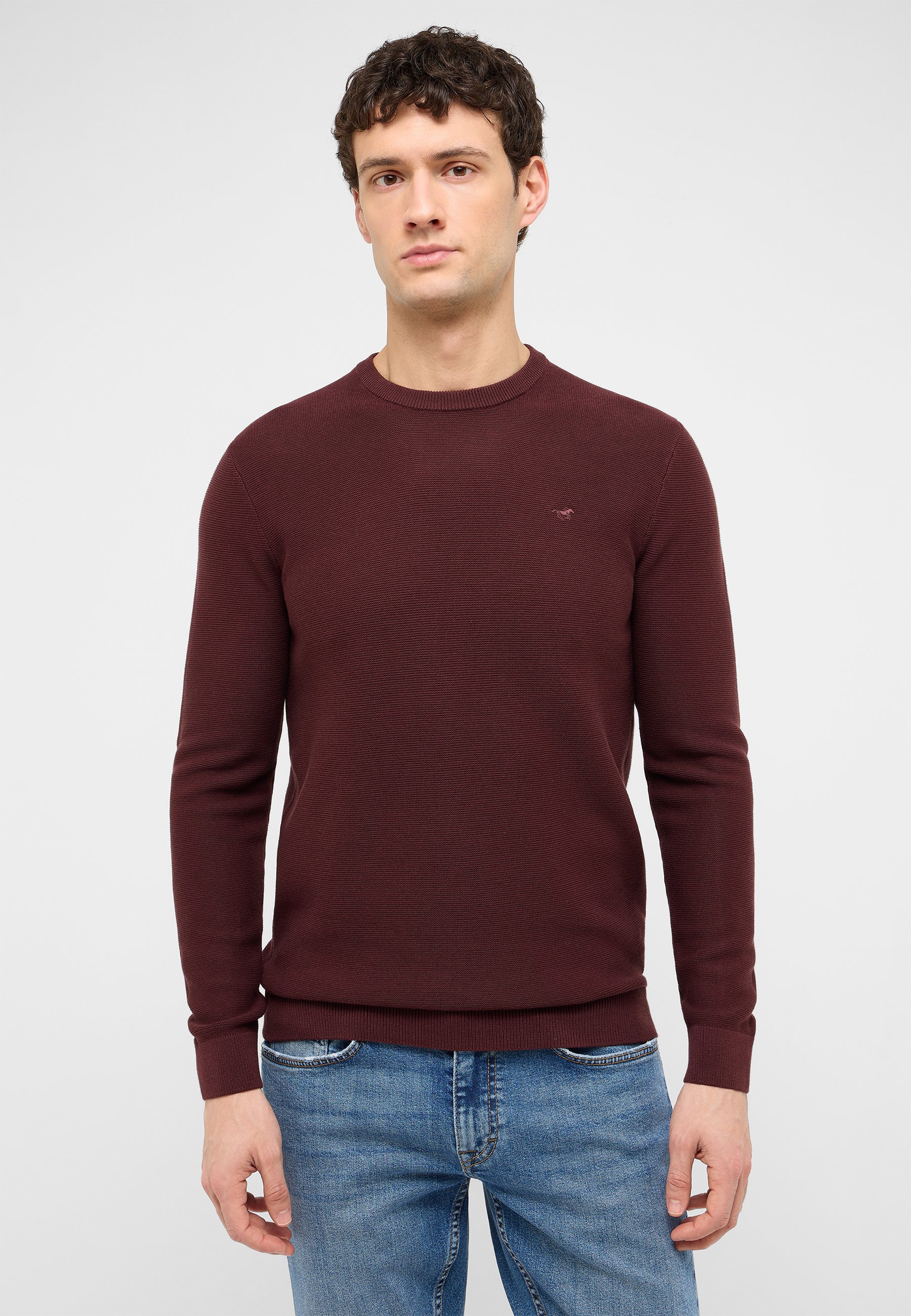 crewneck, knit, burgundy, sweater, long-sleeve