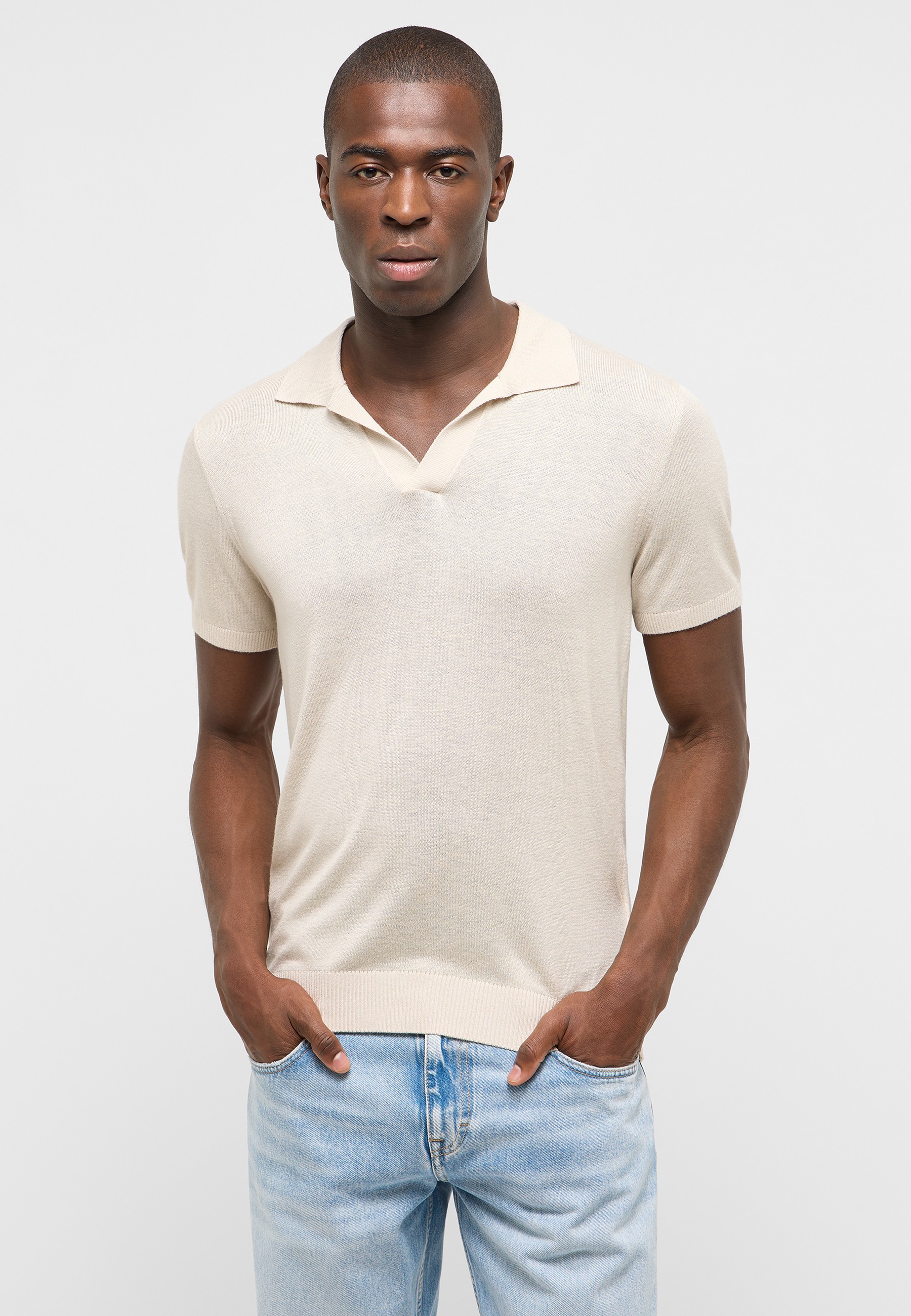 Kleidung, Polo-Shirt, Kurzarm, Beige, Kragen