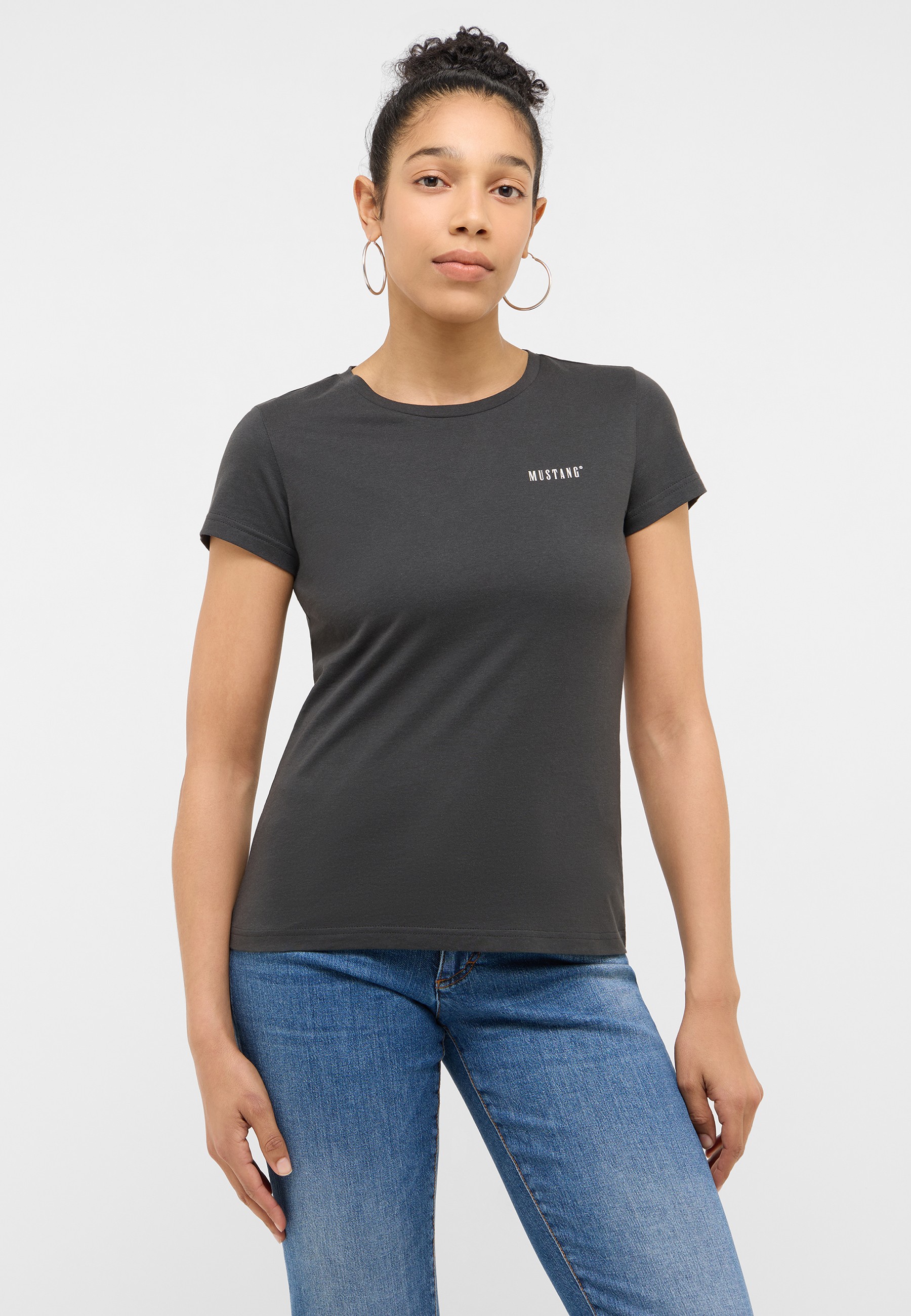 t-shirt, kurzarmig, grau, logotext, baumwollgemisch