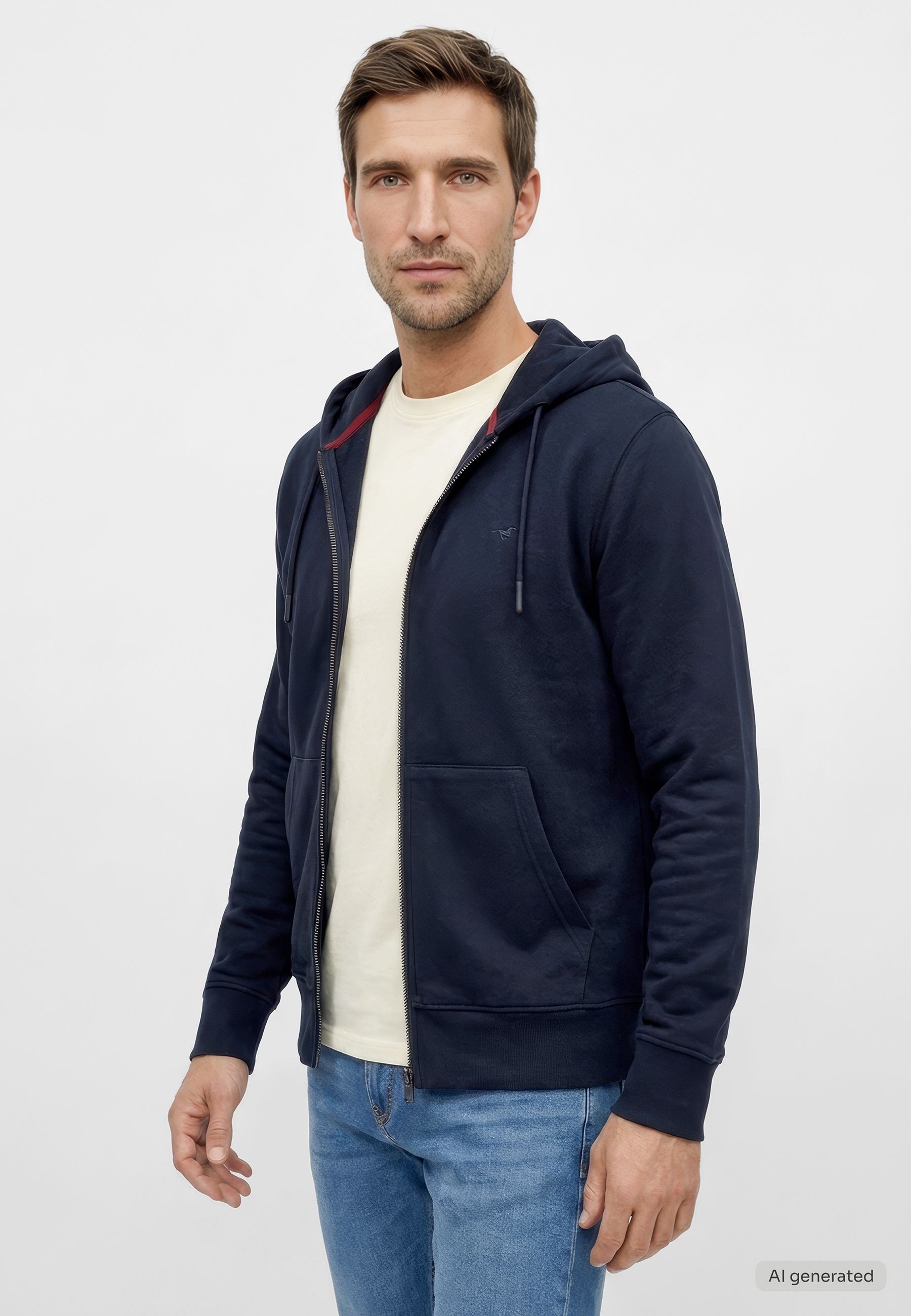 Hoodie, Navy, Reißverschluss, Taschen, Kapuzenjacke