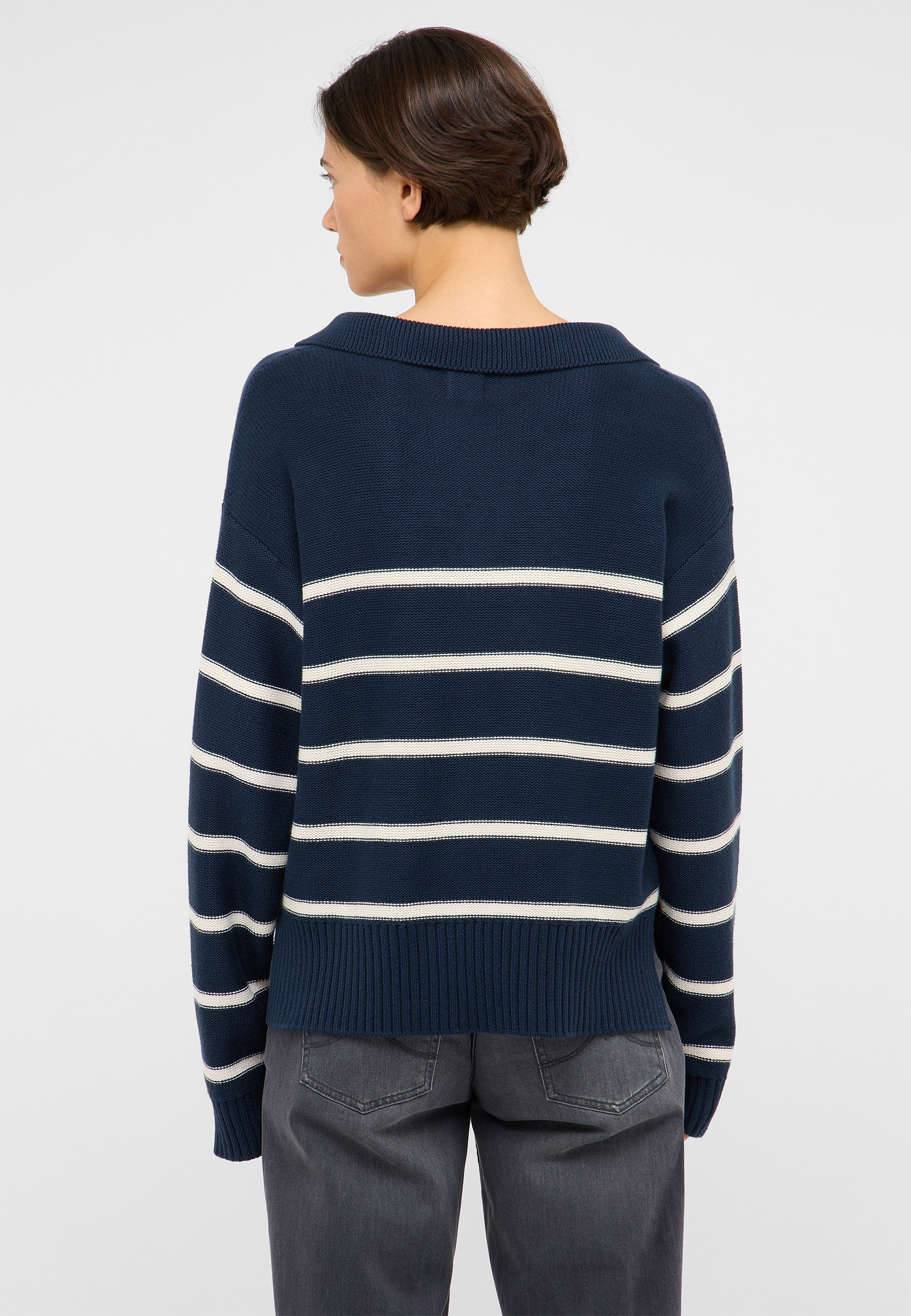 Strickpullover, Navy, Gestreift, Oversized, Rippstrick