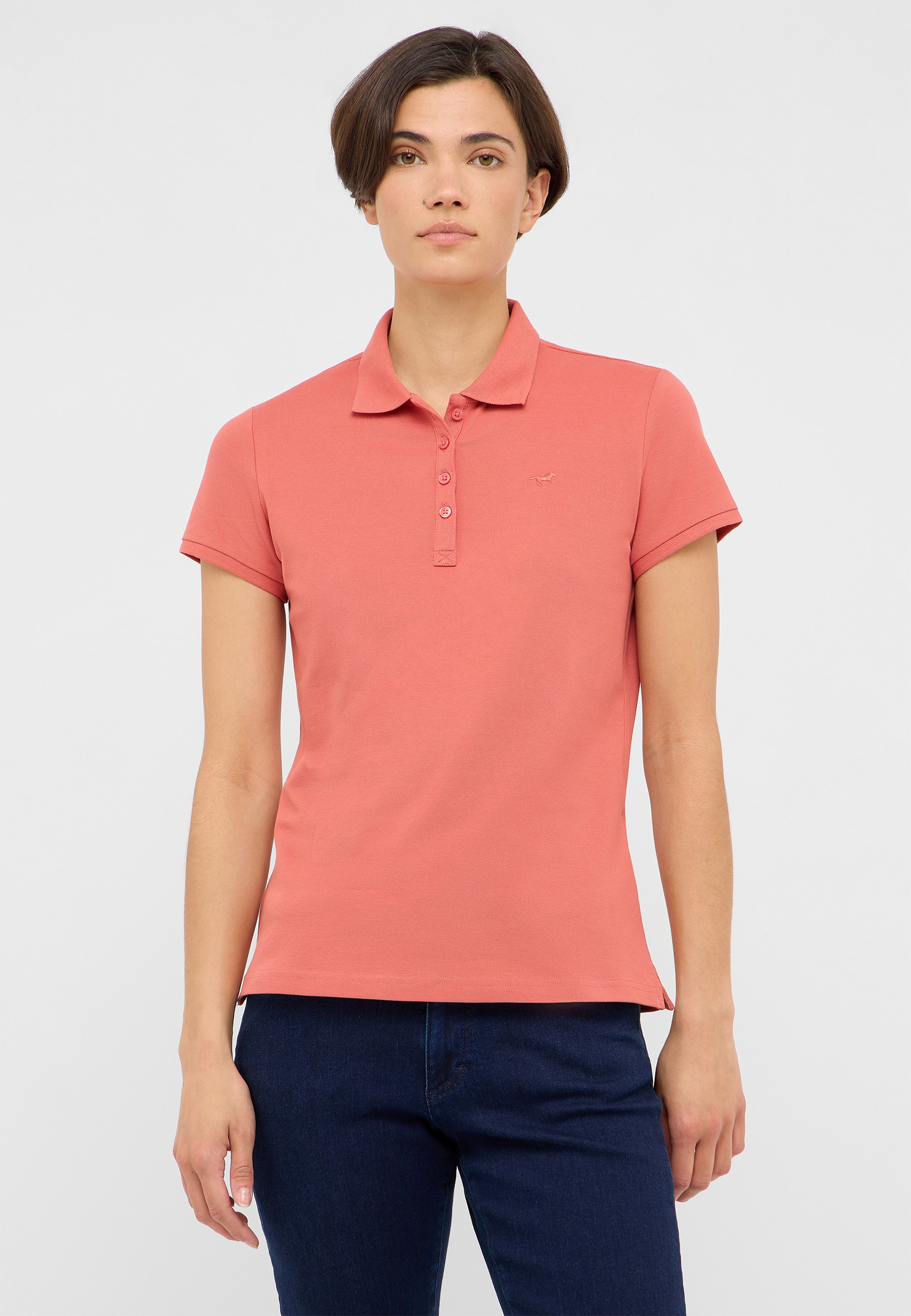 Poloshirt, Kurzarm, Kragen, Pfirsichfarben, Feinstrick