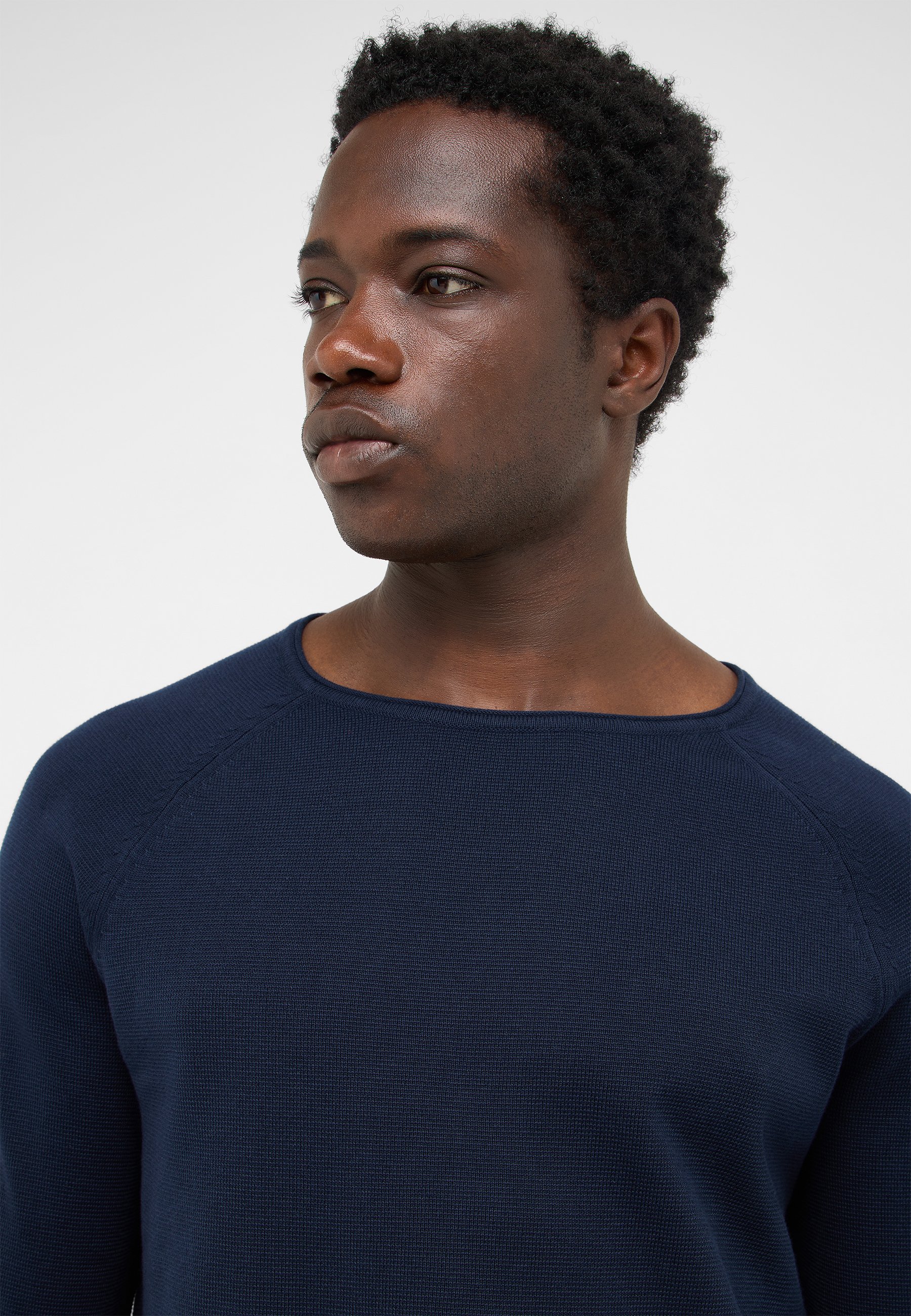 Pullover, Sweatshirt, Kragenloser Sweater, Navy blau, Strickware