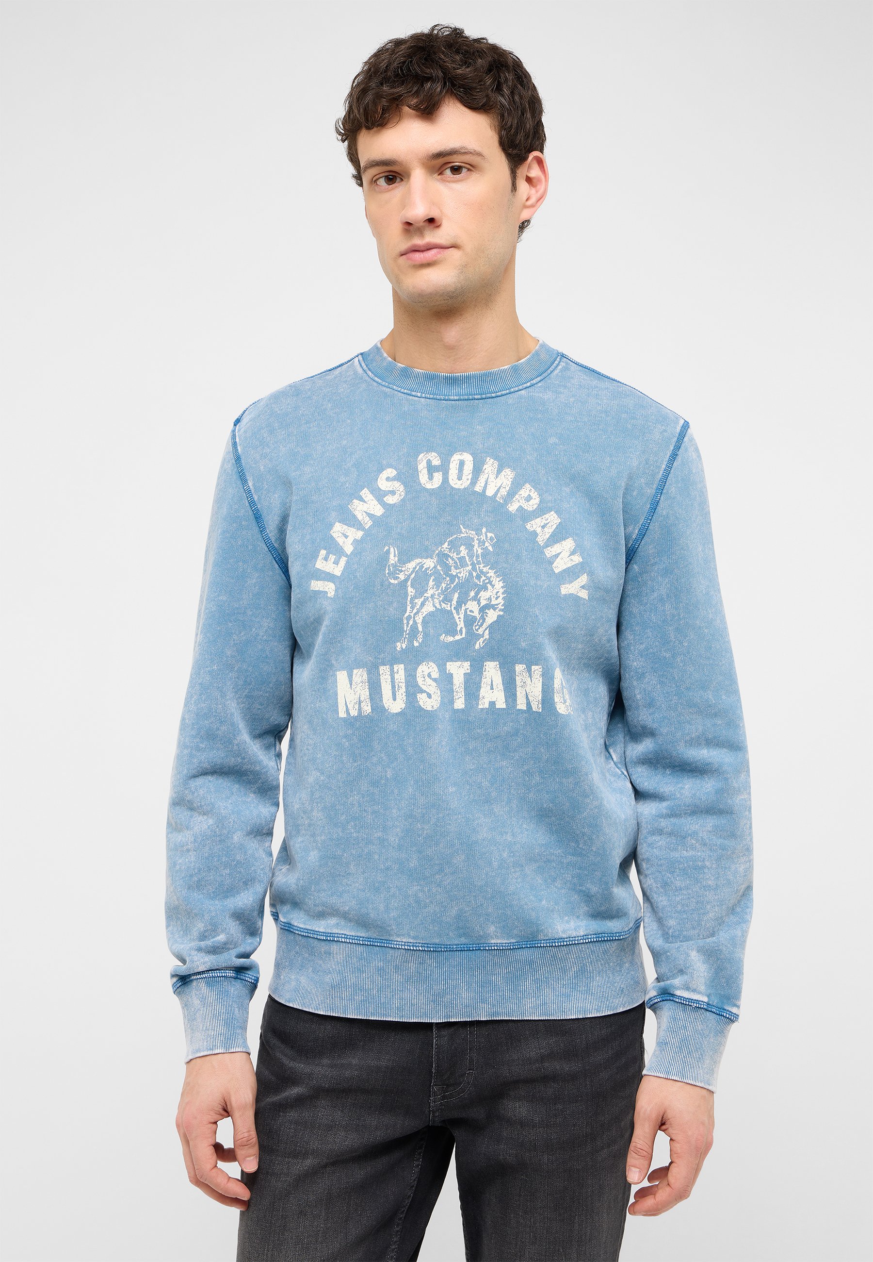 Sweatshirt, Rundhals, Blau, Gedrucktes Logo, Mustang-Motiv