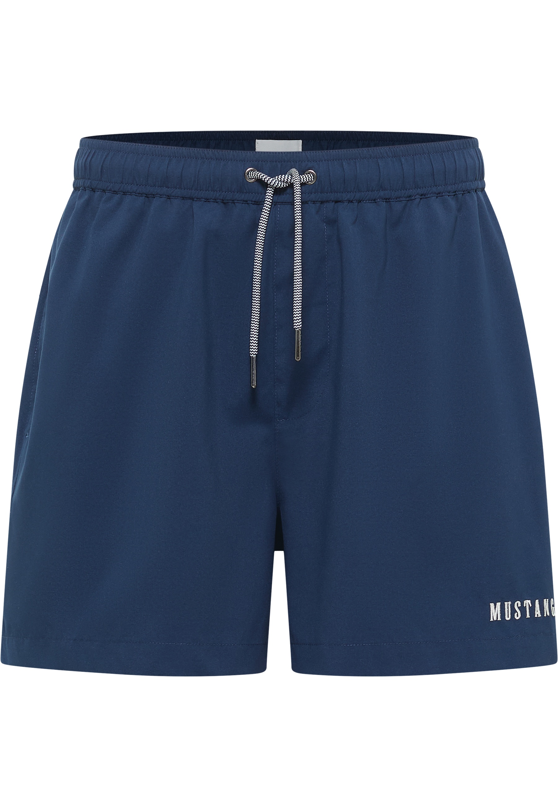 kurzehosen, badeshorts, kordelzug, marineblau, mustanglogo