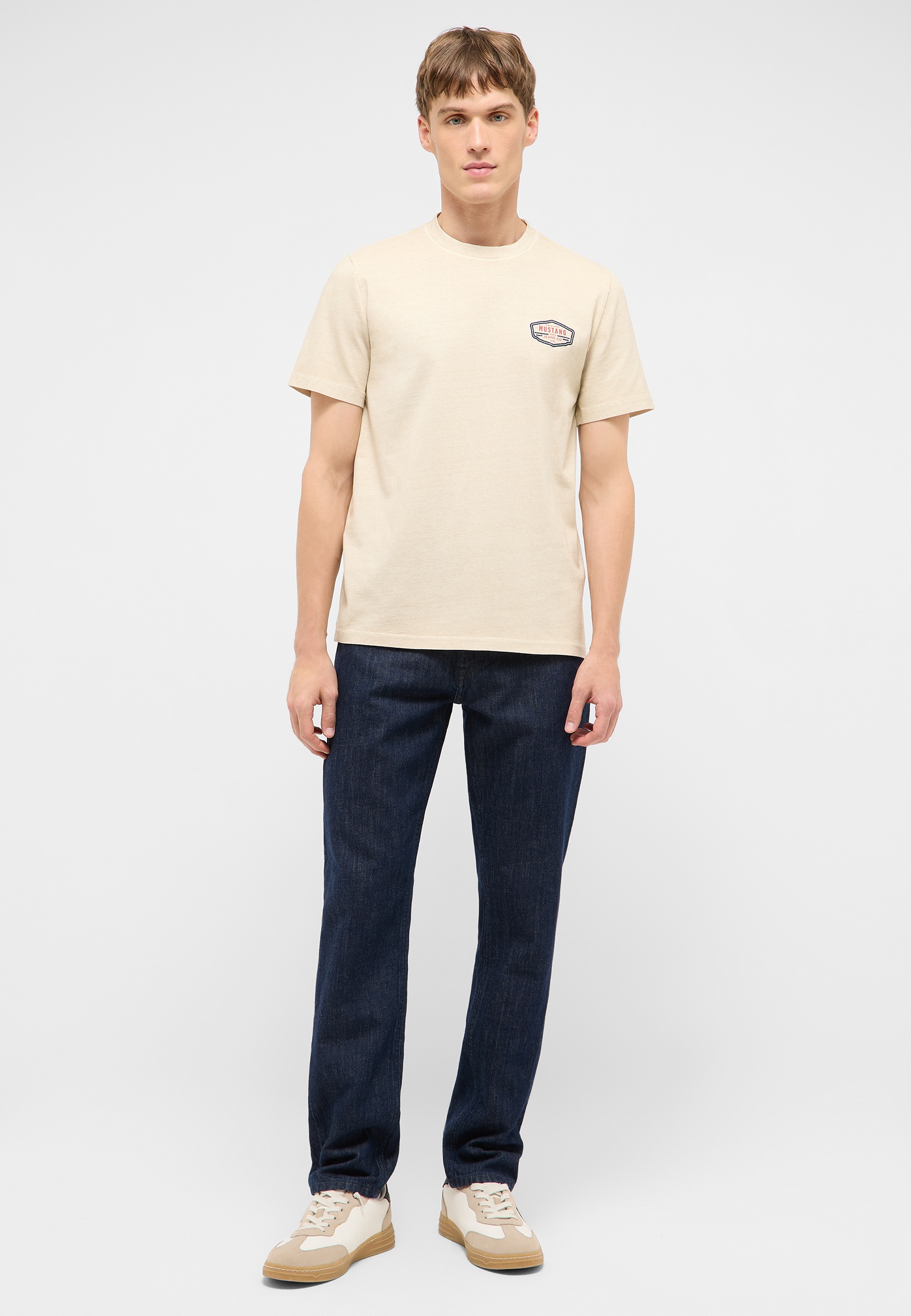 T-Shirt, Beige, Kurzarm, Rundhals, Logo