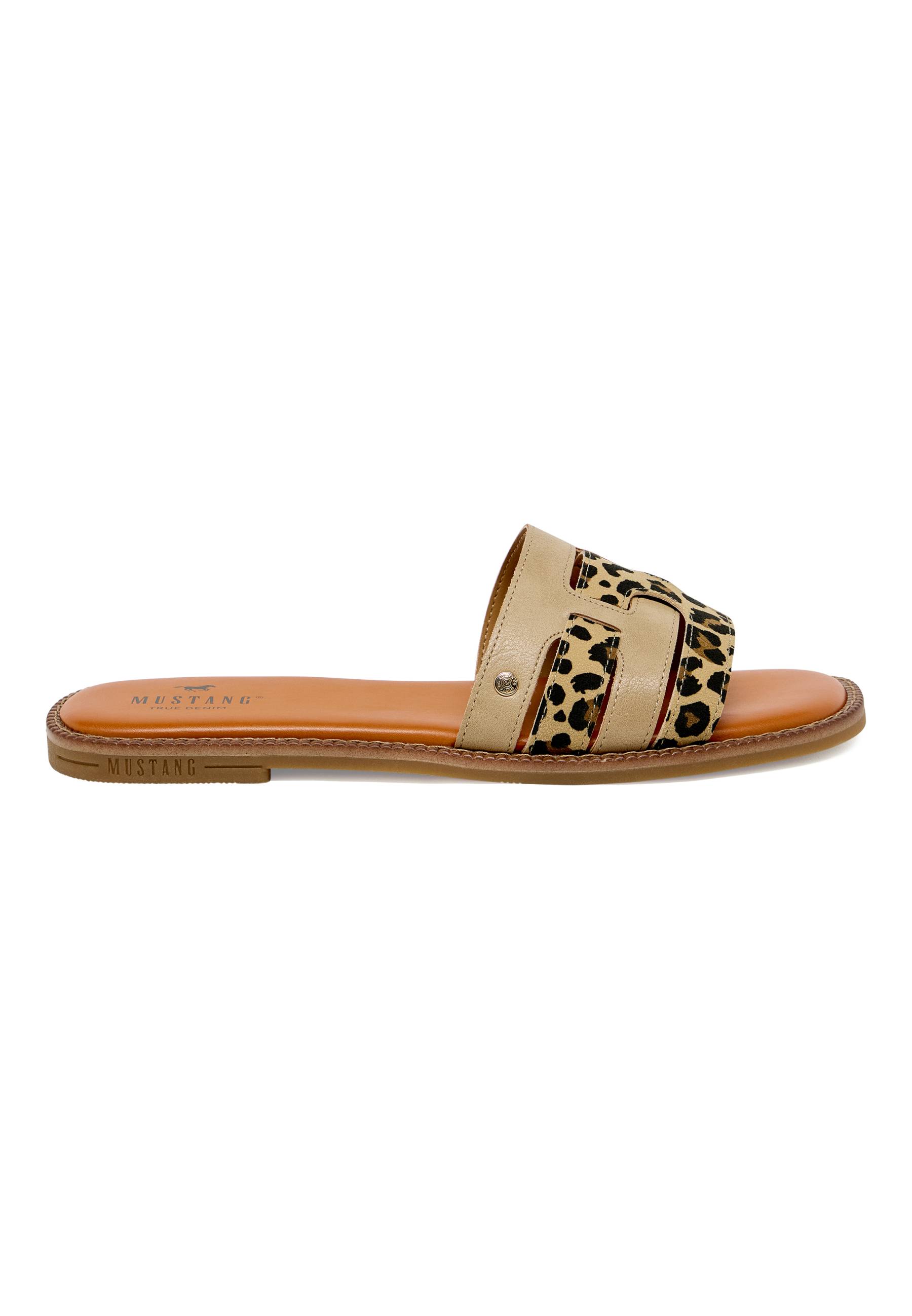 Sandalen, Leoparden-Print, Breitband, Ledersohle, Beige