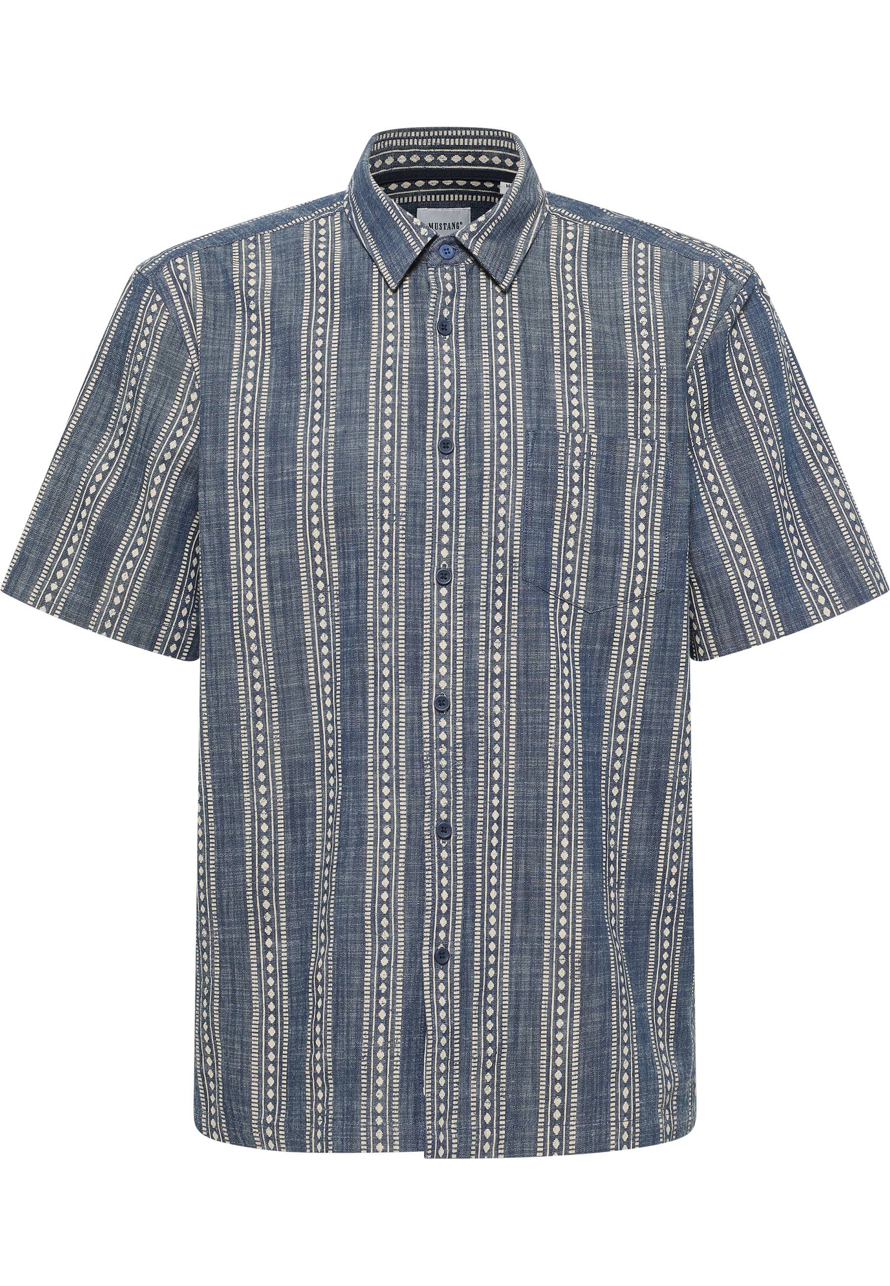 Hemd, Kurzarm, Streifen, Denim, Stoffprint