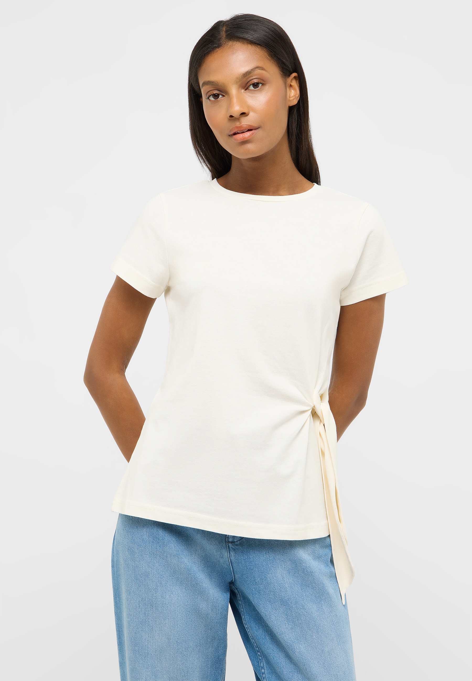 T-Shirt, Kurzarm, Weiß, Seitlicher Knoten, Casual