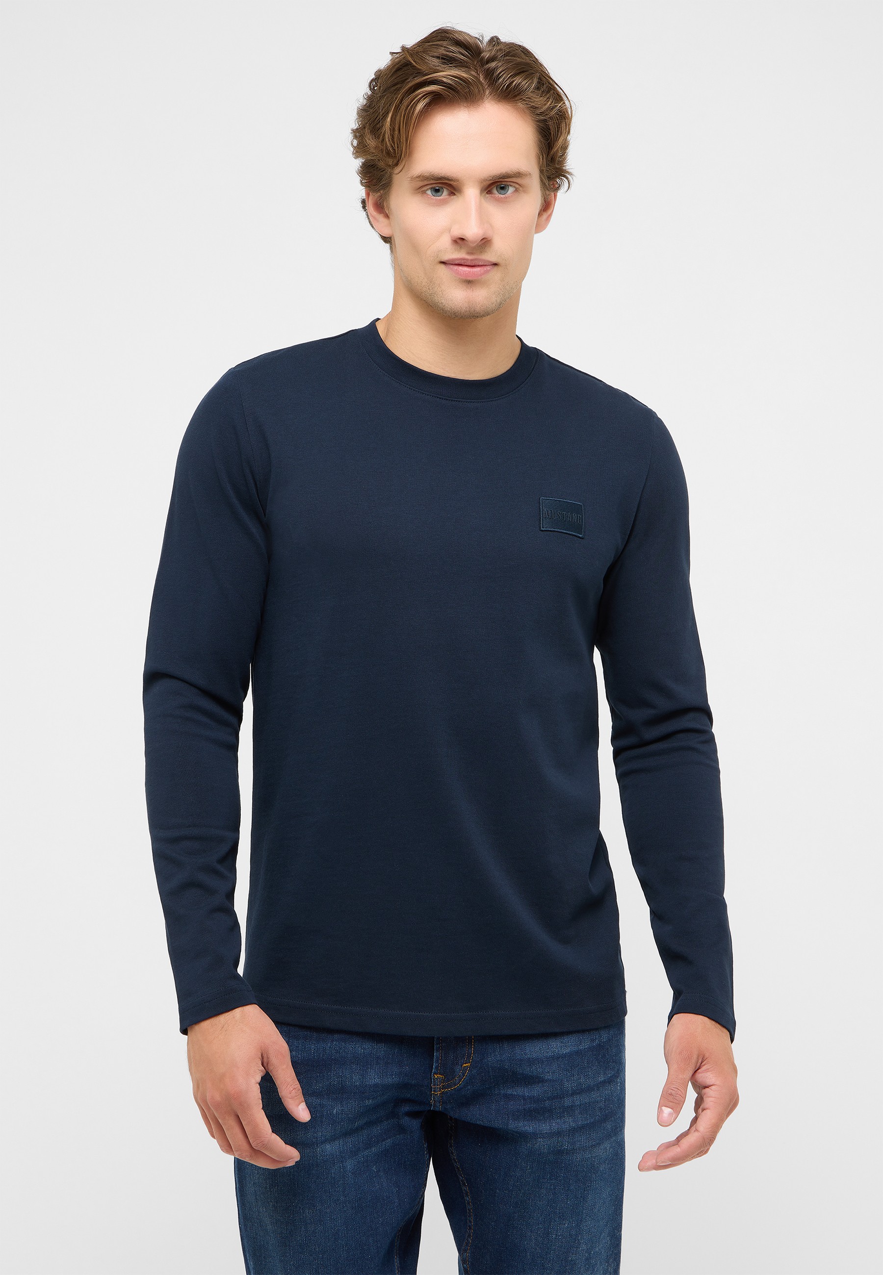 langarmshirt, marineblau, rundhals, unifarben, tshirt