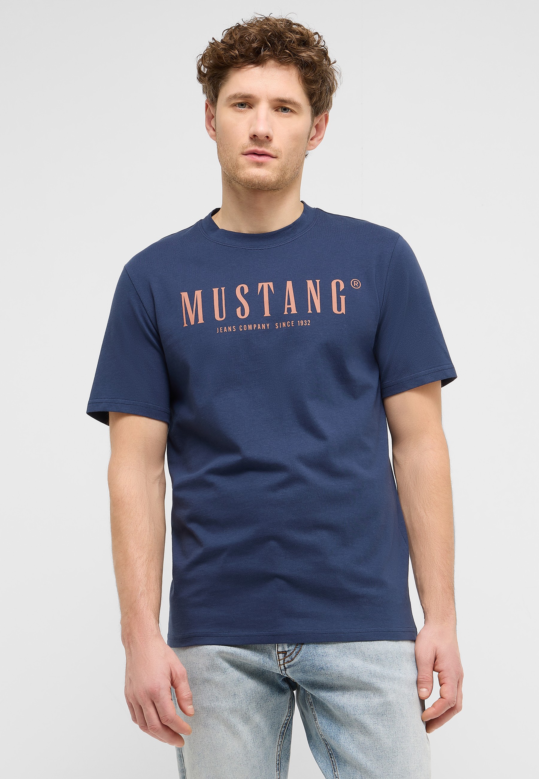 t-shirt, Rundhals, Kurzarm, Mustang Logo, Blau