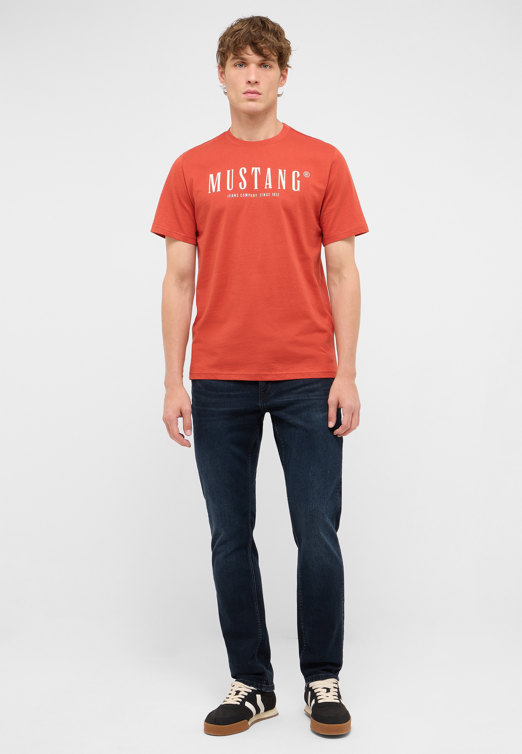 t-shirt, orange, männer, Rundhals, Mustang-Logo