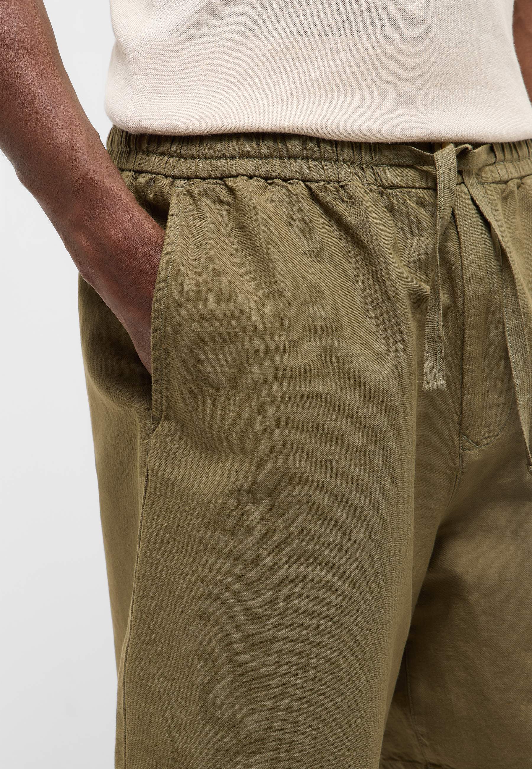 Hose, Jogginghose, Taillierte Passform, Beige/Khaki, Gürtelzug